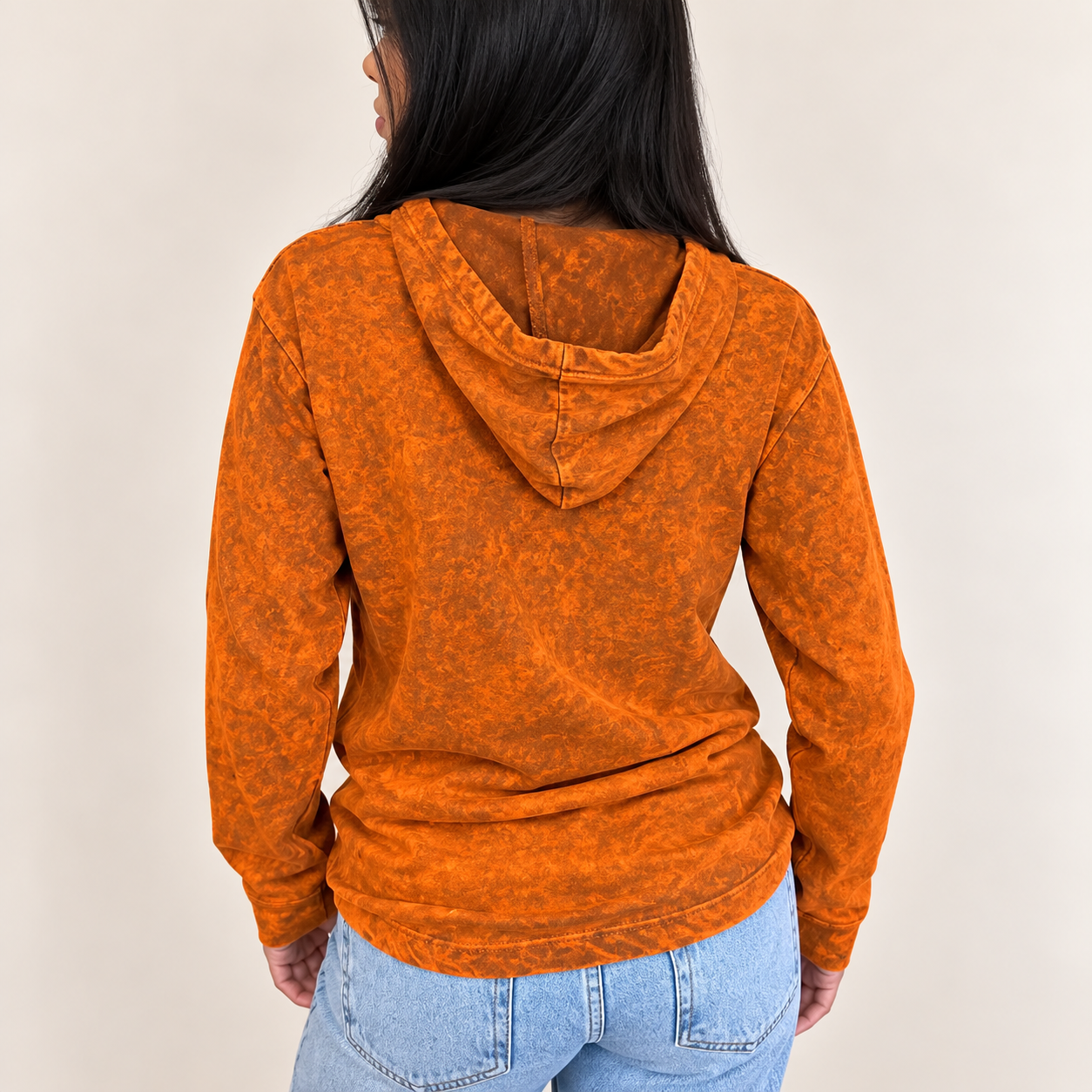 Small Stone Washed Hoody Shirt Kangaroo Pocket - Burnt Orange