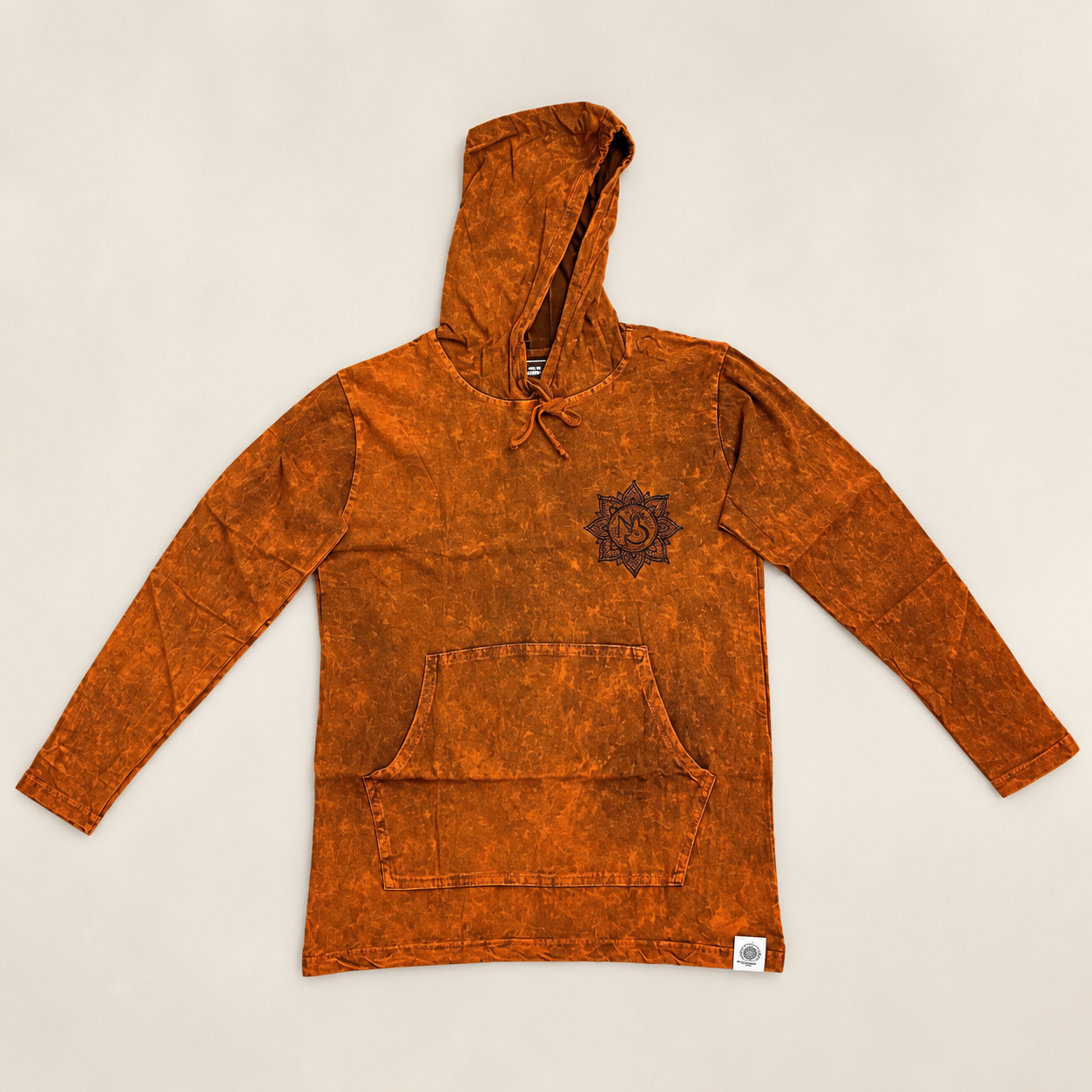 Small Stone Washed Hoody Shirt Kangaroo Pocket - Burnt Orange