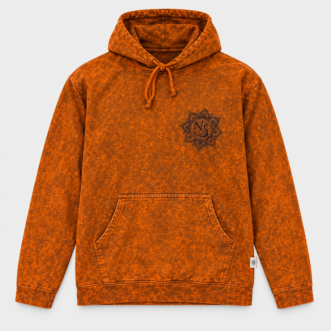 Large Stone Washed Hoody Shirt Kangaroo Pocket - Burnt Orange