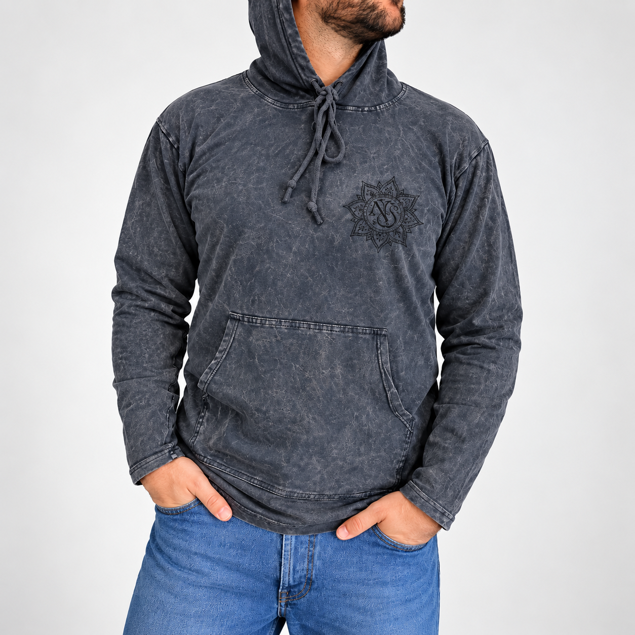 XLarge Stone Washed Hoody Shirt Kangaroo Pocket - Dusty Lavender