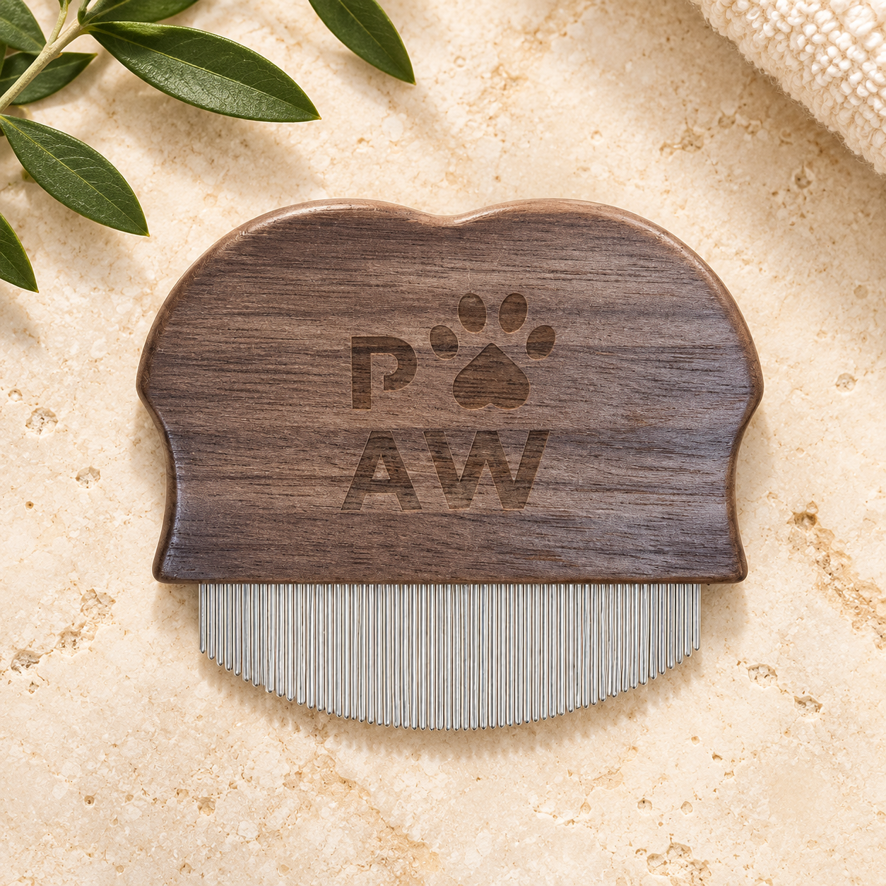 PAW Grooming Tools - Mini Flea Check & Delcate Area Comb - Walnut