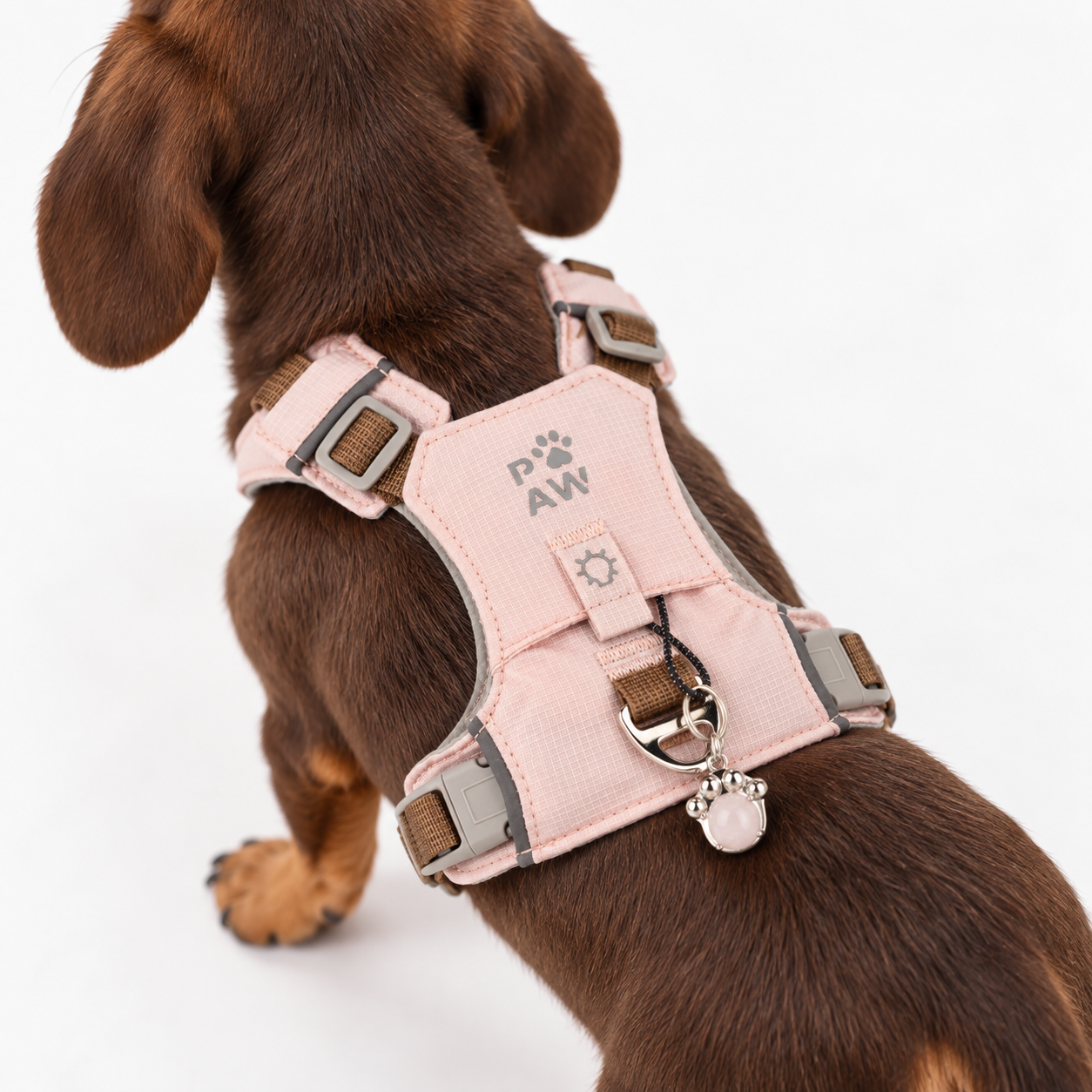 PAW - XS (2-4Kg) Dog Step-in Guardian Harness with Reflective Mesh - Soft Pink - Rose Quartz Charm