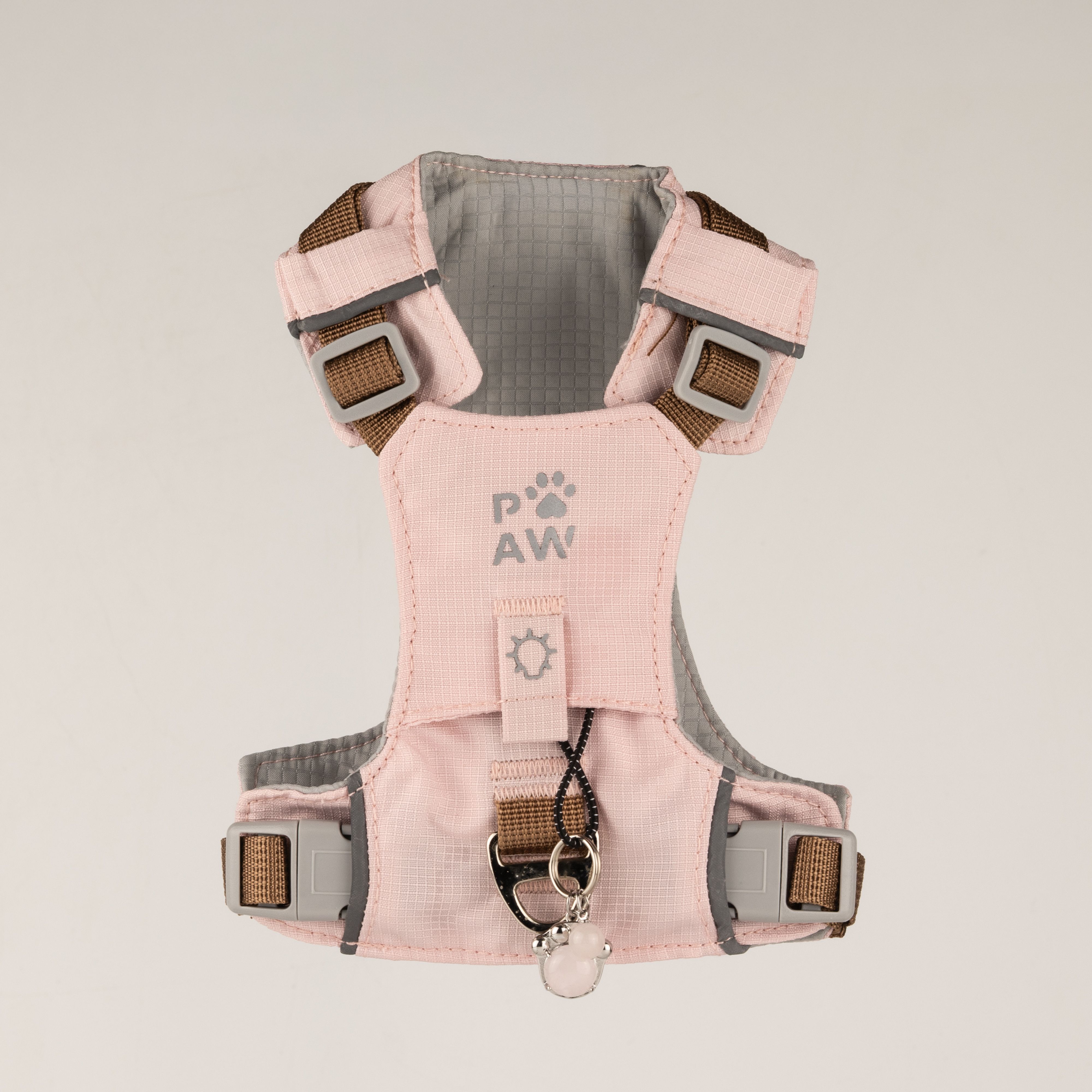 PAW - XS (2-4Kg) Dog Step-in Guardian Harness with Reflective Mesh - Soft Pink - Rose Quartz Charm