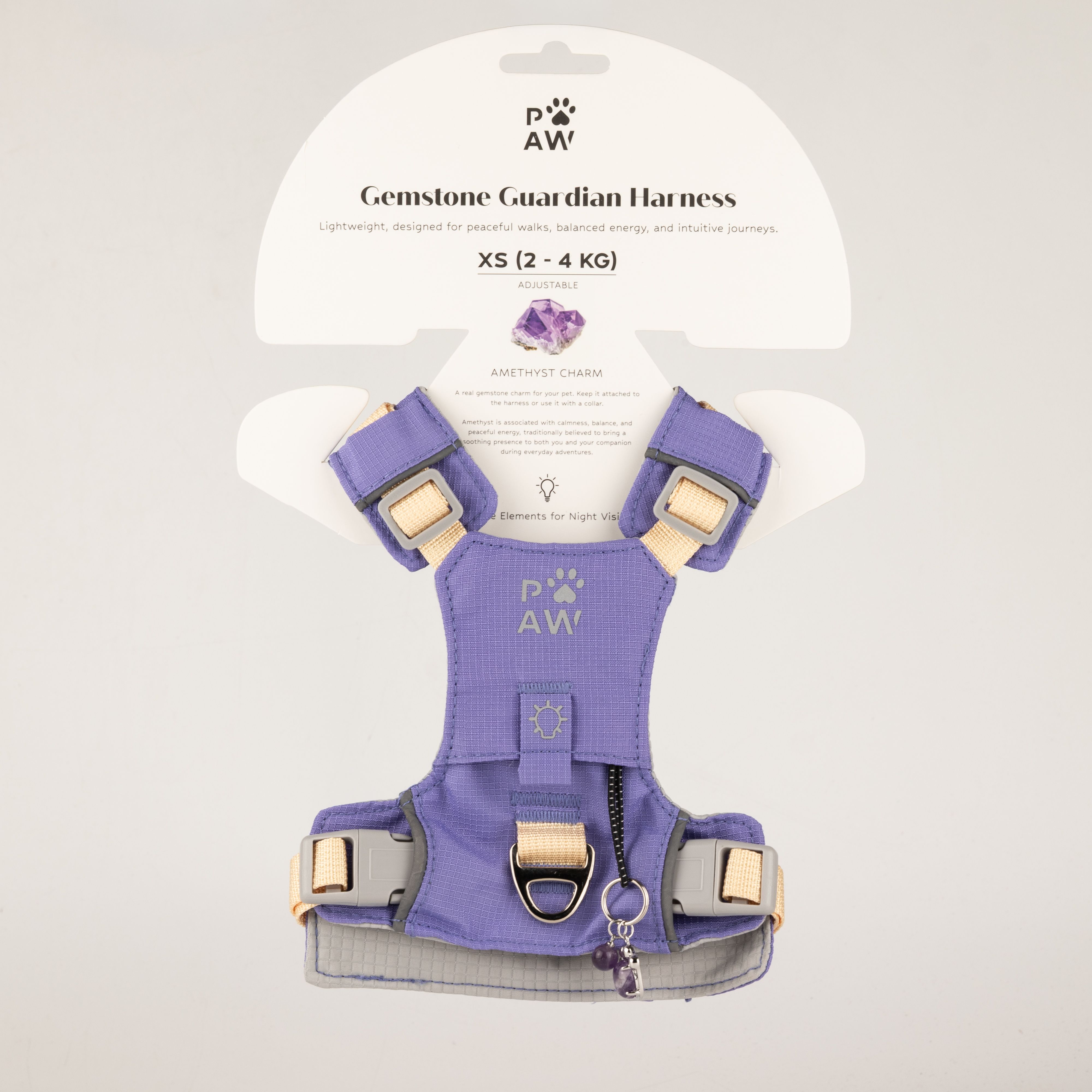 PAW - XS (2-4Kg) Dog Step-in Guardian Harness with Reflective Mesh - Lavender - Amethyst Charm