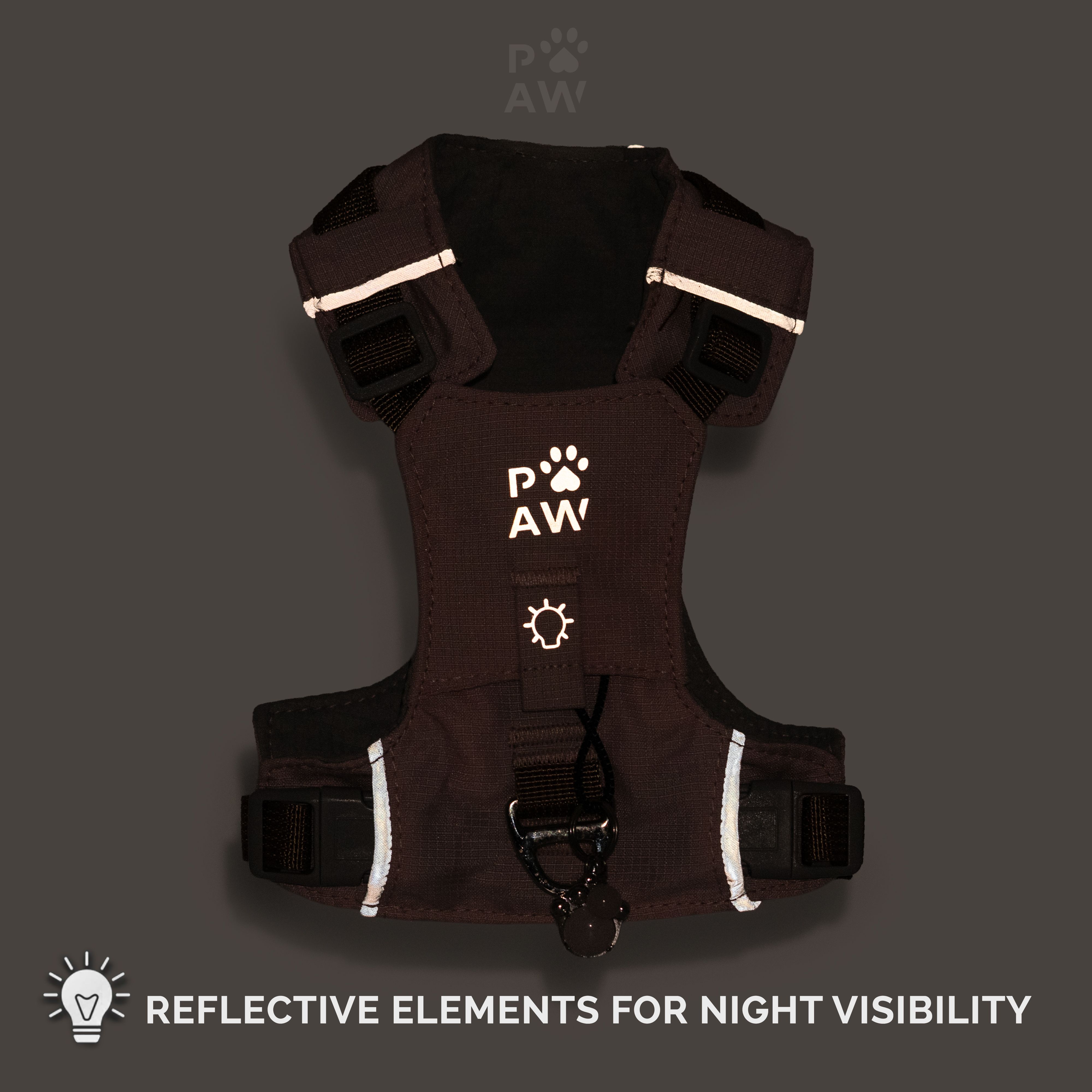 PAW - XS (2-4Kg) Dog Step-in Guardian Harness with Reflective Mesh - Rock Grey - Black Obsidian Charm