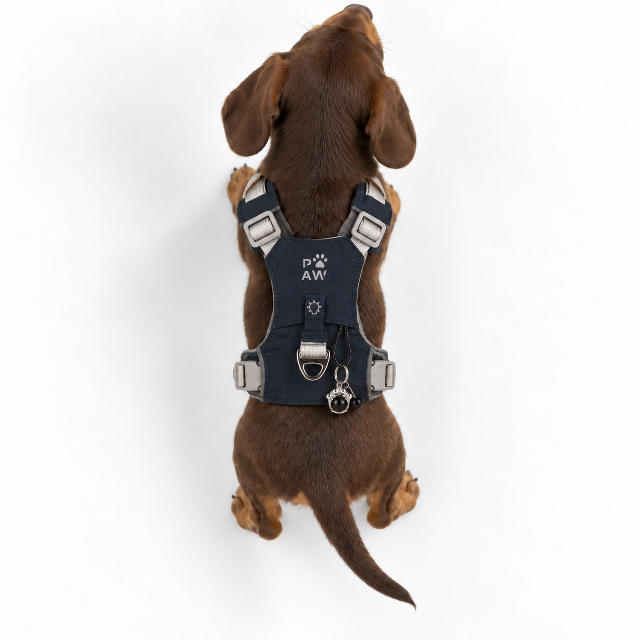 PAW - XS (2-4Kg) Dog Step-in Guardian Harness with Reflective Mesh - Rock Grey - Black Obsidian Charm