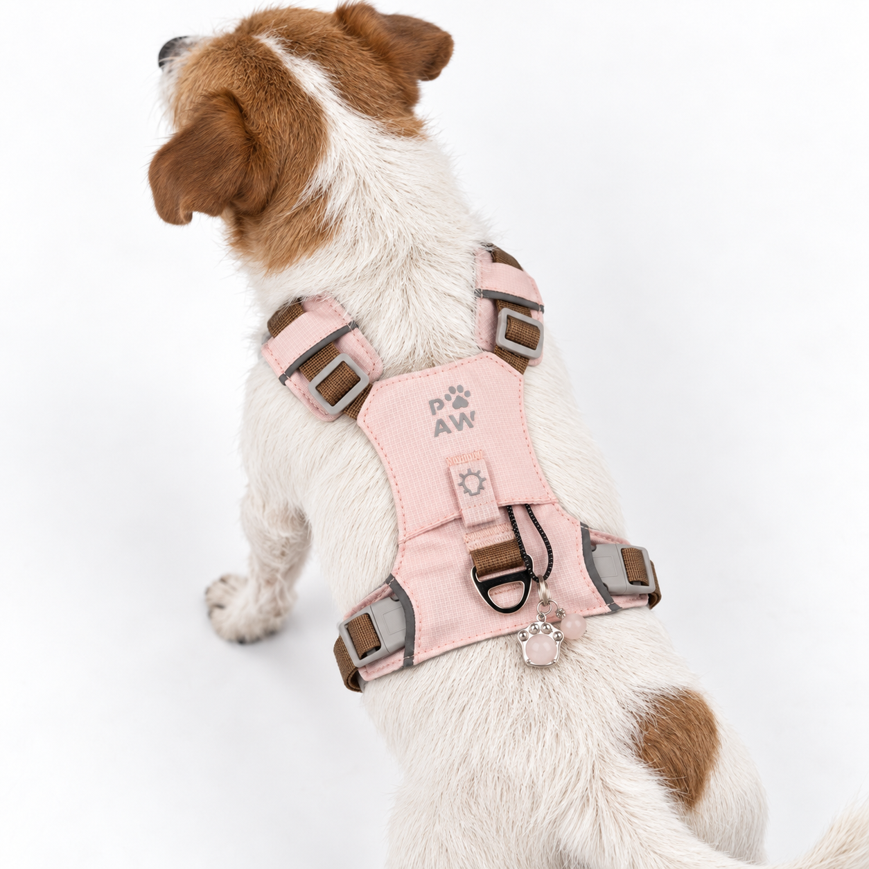 PAW - S (4-8Kg) Dog Step-in Guardian Harness with Reflective Mesh - Soft Pink - Rose Quartz Charm