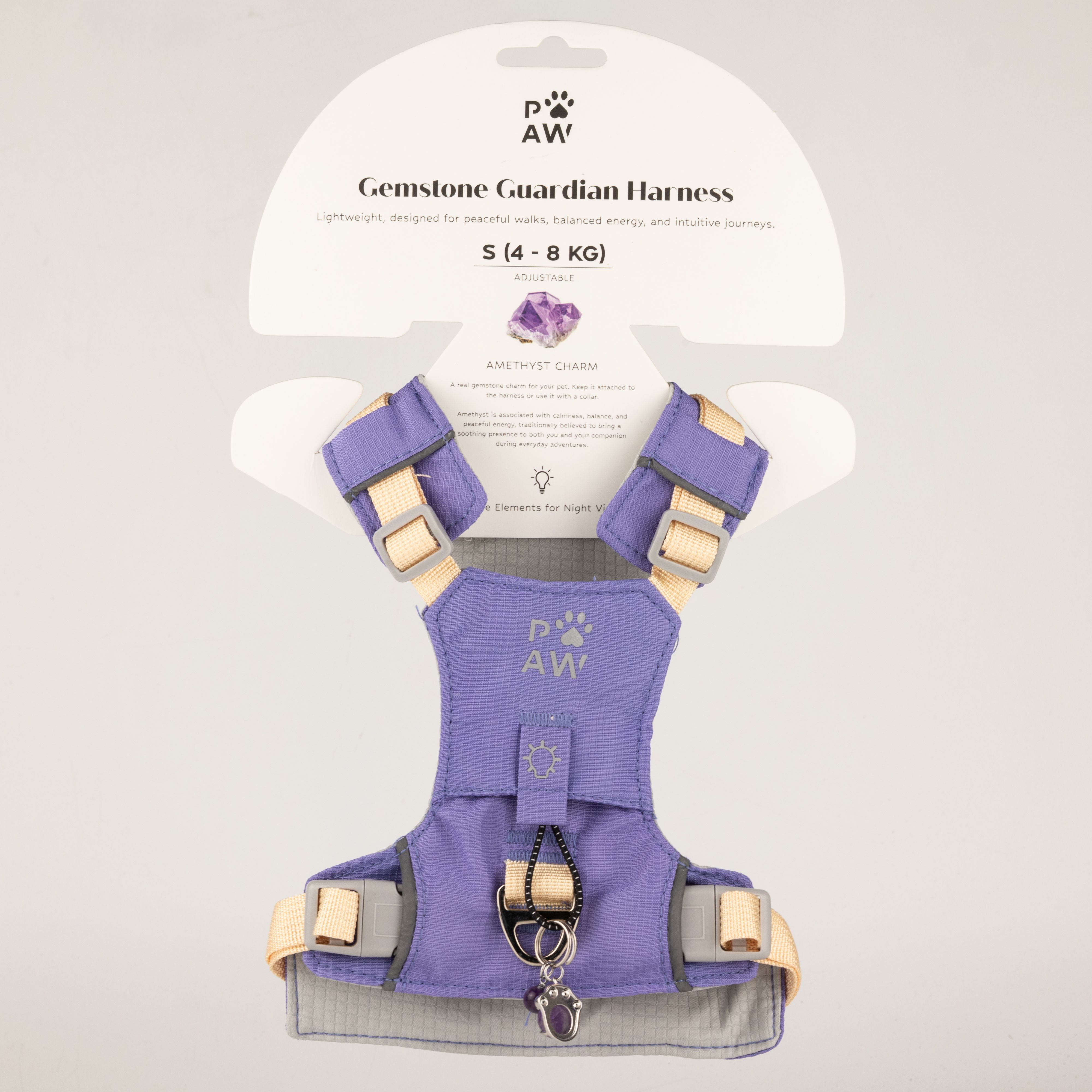 PAW - S (4-8Kg) Dog Step-in Guardian Harness with Reflective Mesh - Lavender - Amethyst Charm