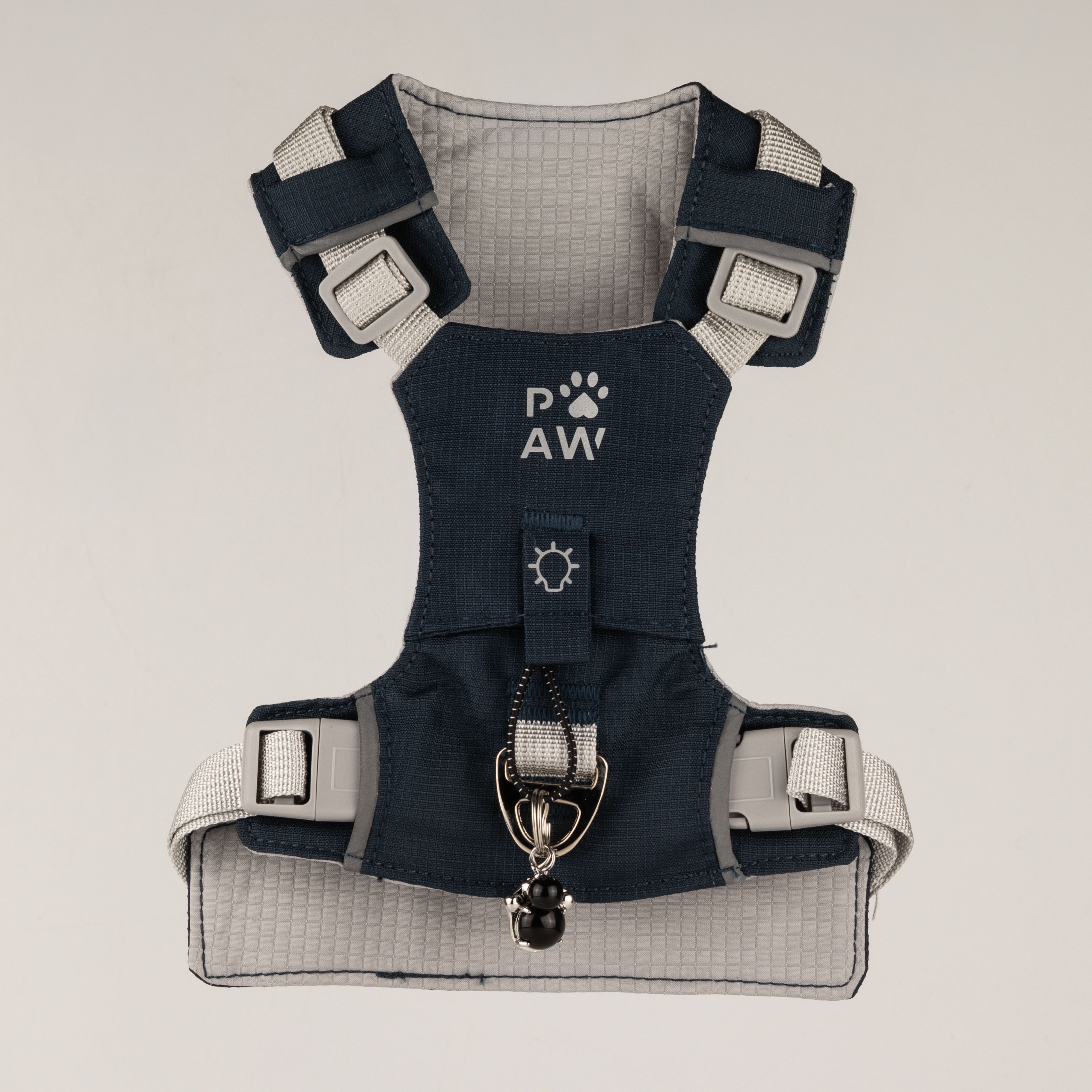 PAW - S (4-8Kg) Dog Step-in Guardian Harness with Reflective Mesh - Rock Grey - Black Obsidian Charm