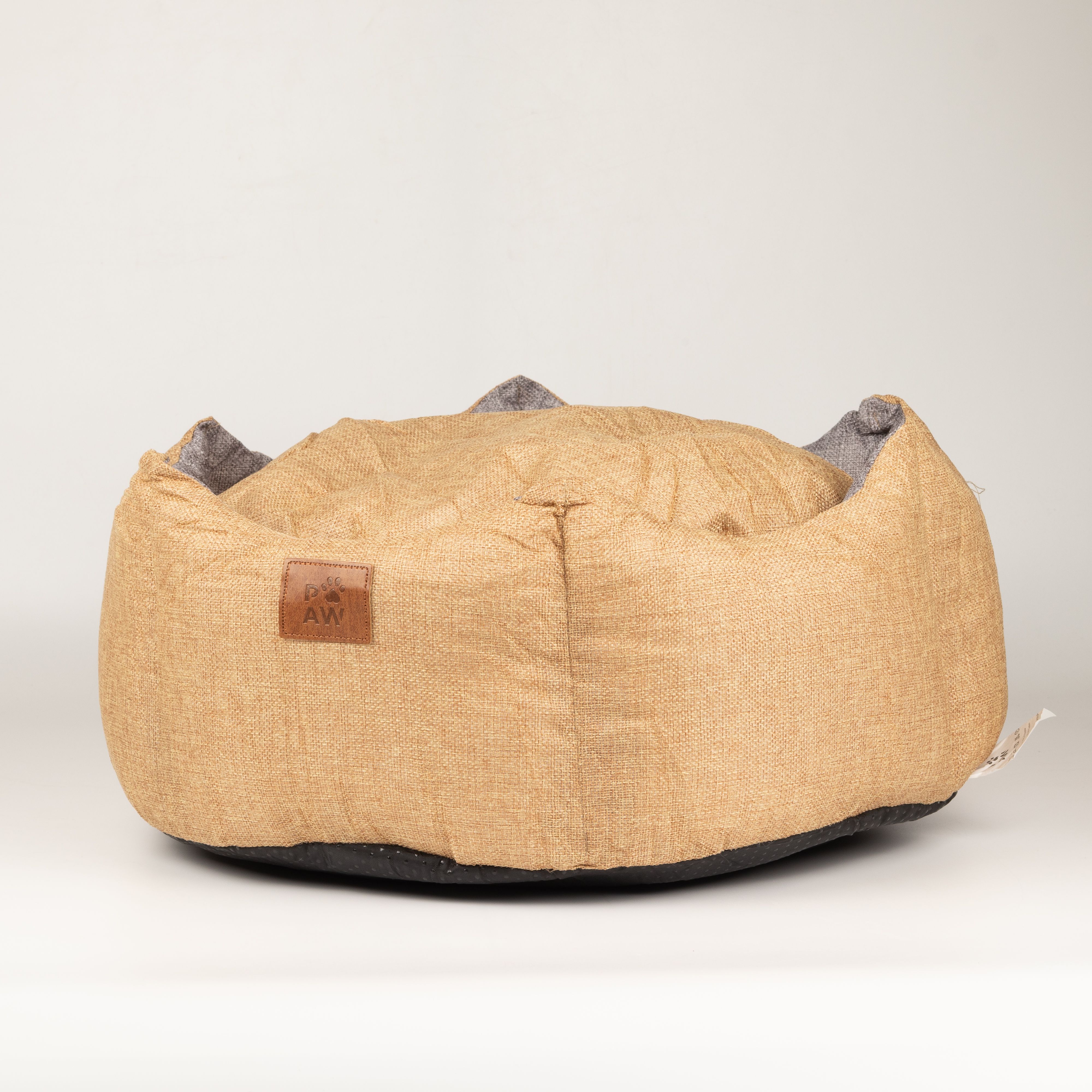 Paw Bed – Medium Royal Crown – Sand & Grey – 50 × 50 × 26cm
