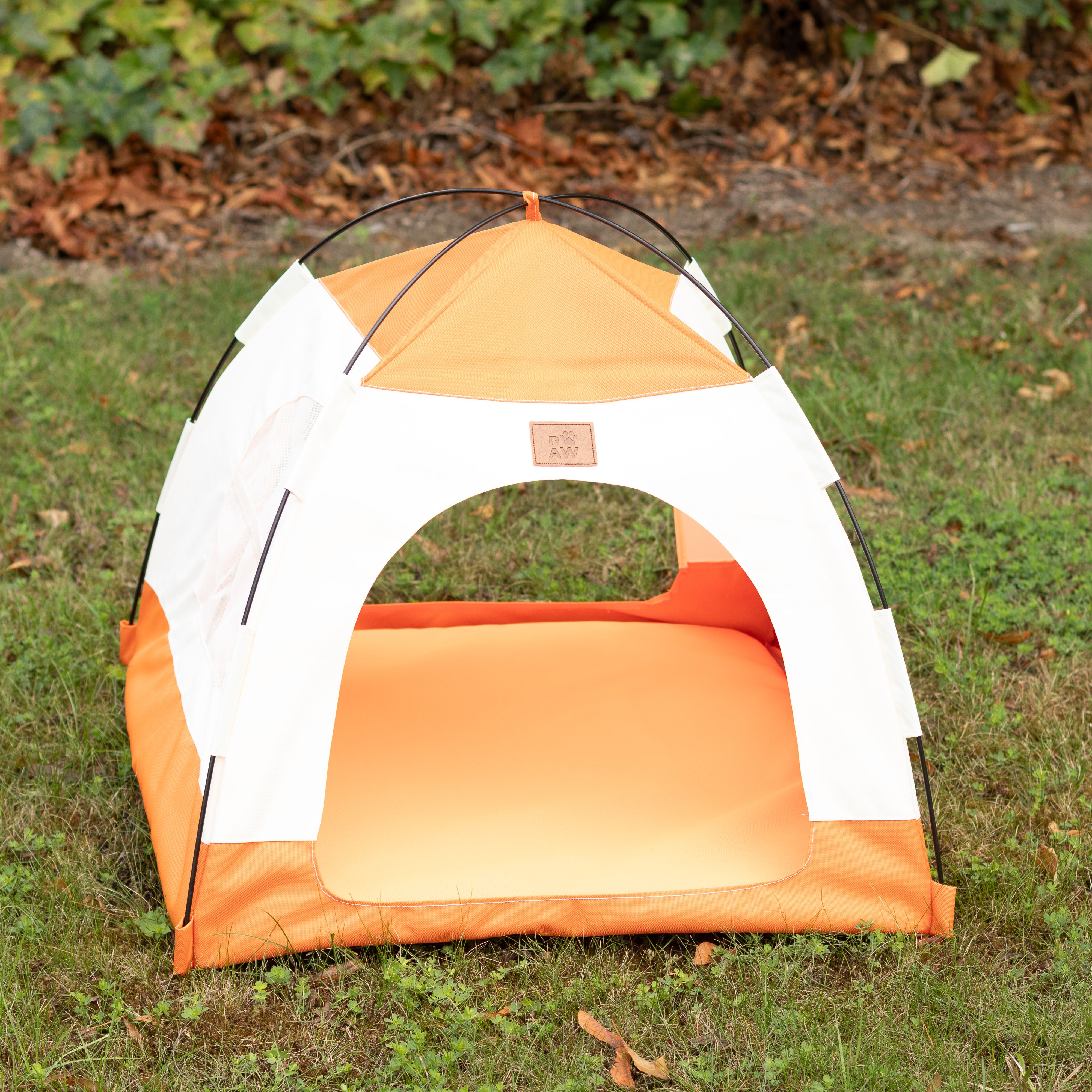 PAW Bed – Beige & Orange Tent – 58 × 58 × 48cm