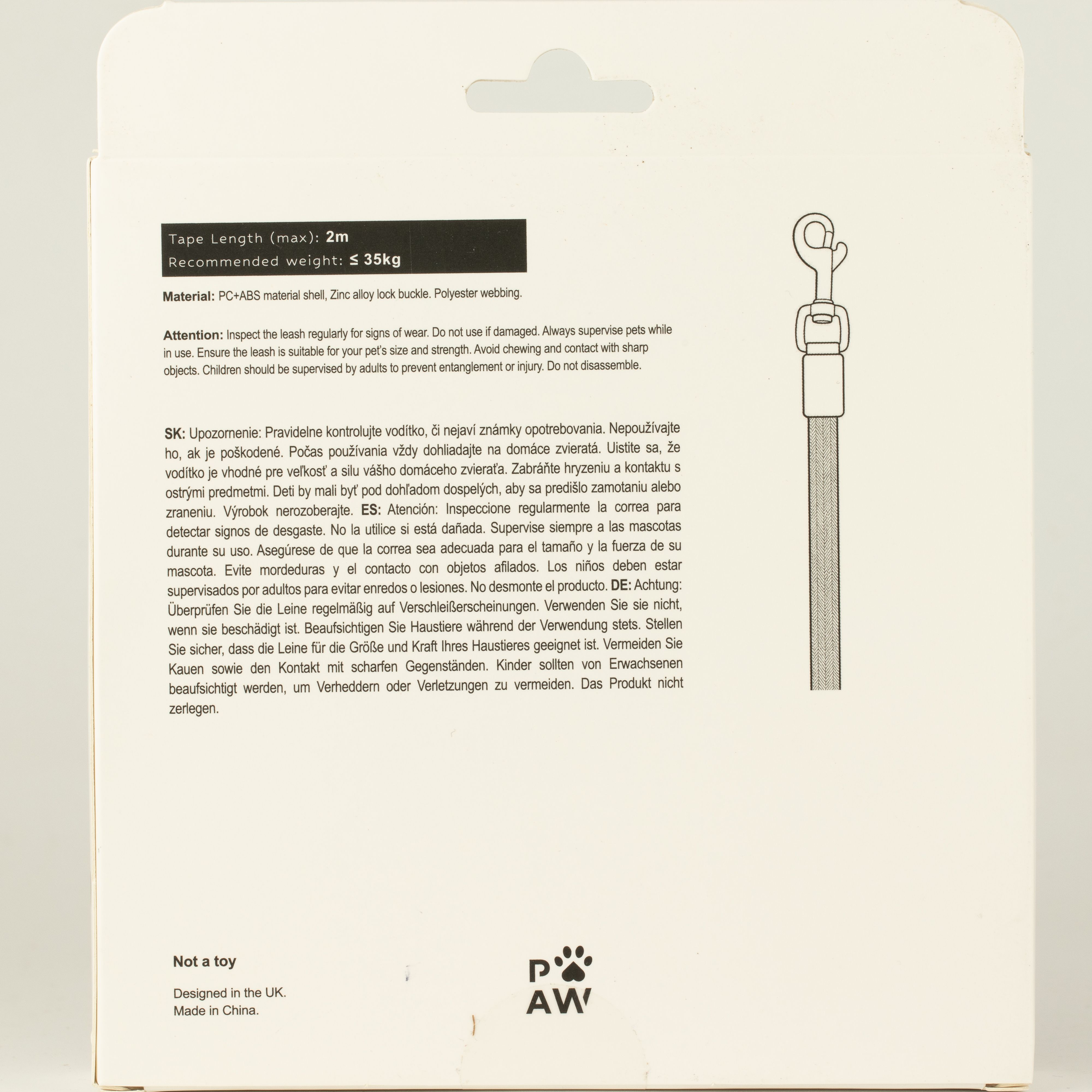 Paw Pet Leash - Elephant Strap - Grey - 2m