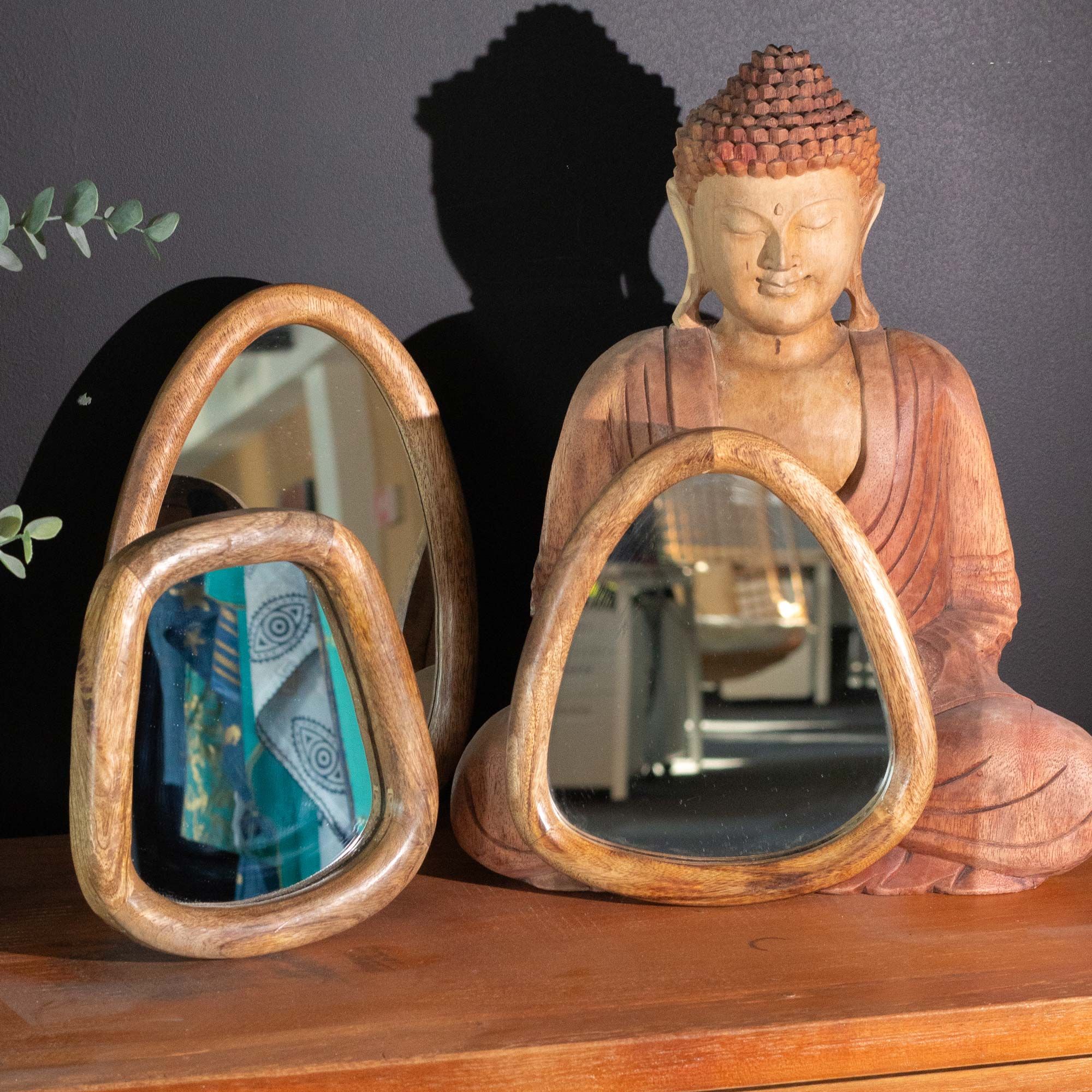 Set of 3 Pebble Shaped Mirrors - Dark Brown Finish