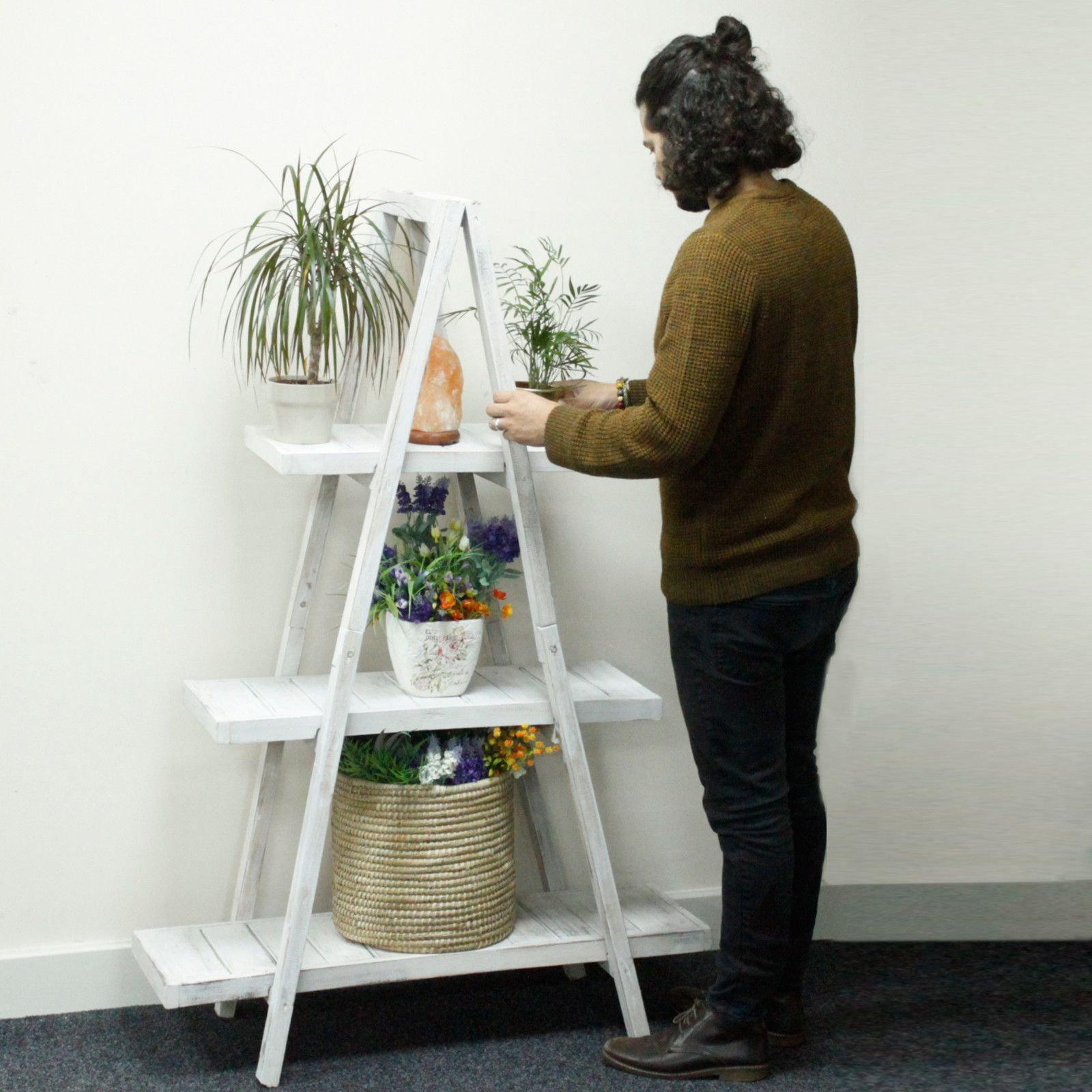 Folding Wooden A-Frame Shelf – Whitewash