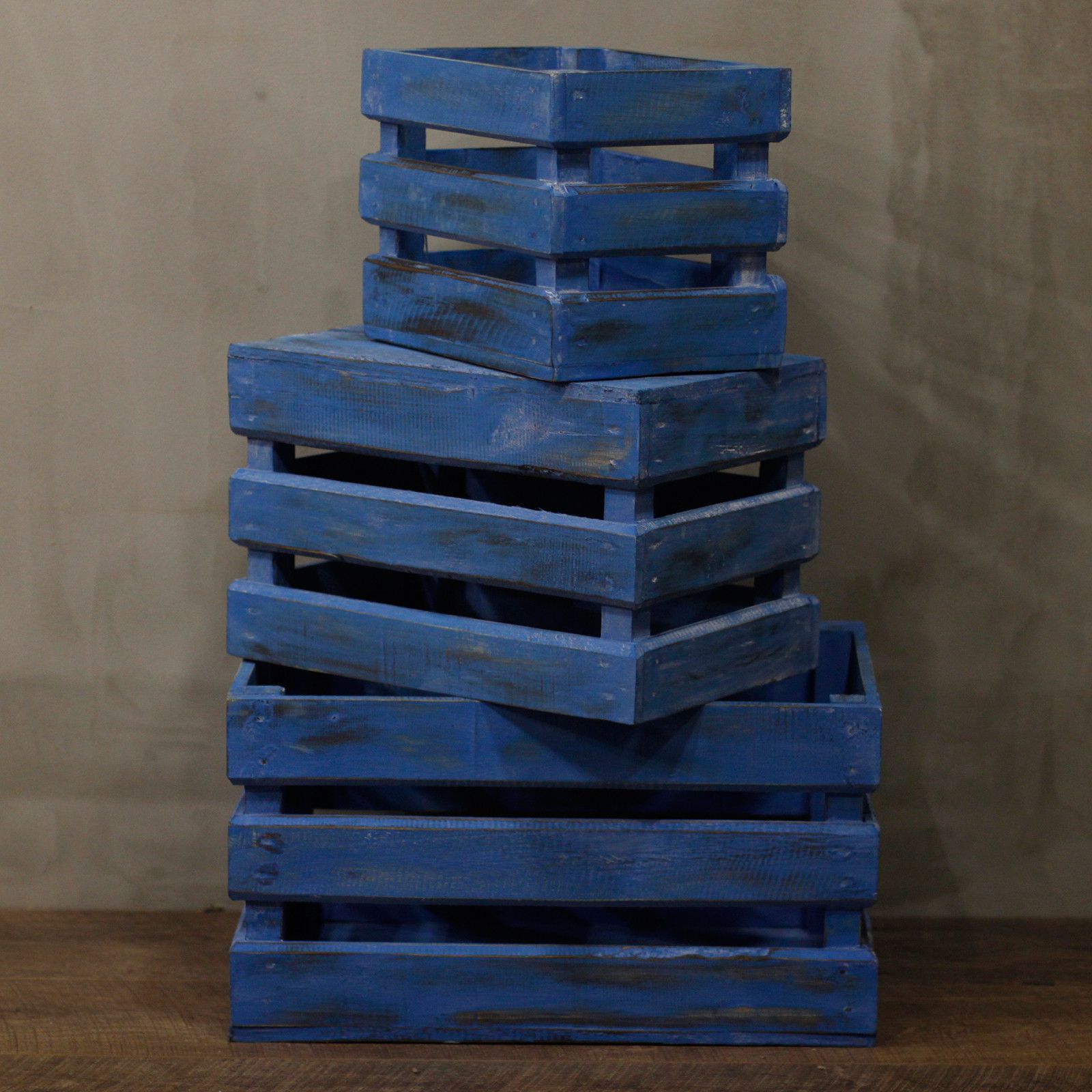 Wooden Storage Crates – Bluewash (Set of 3)