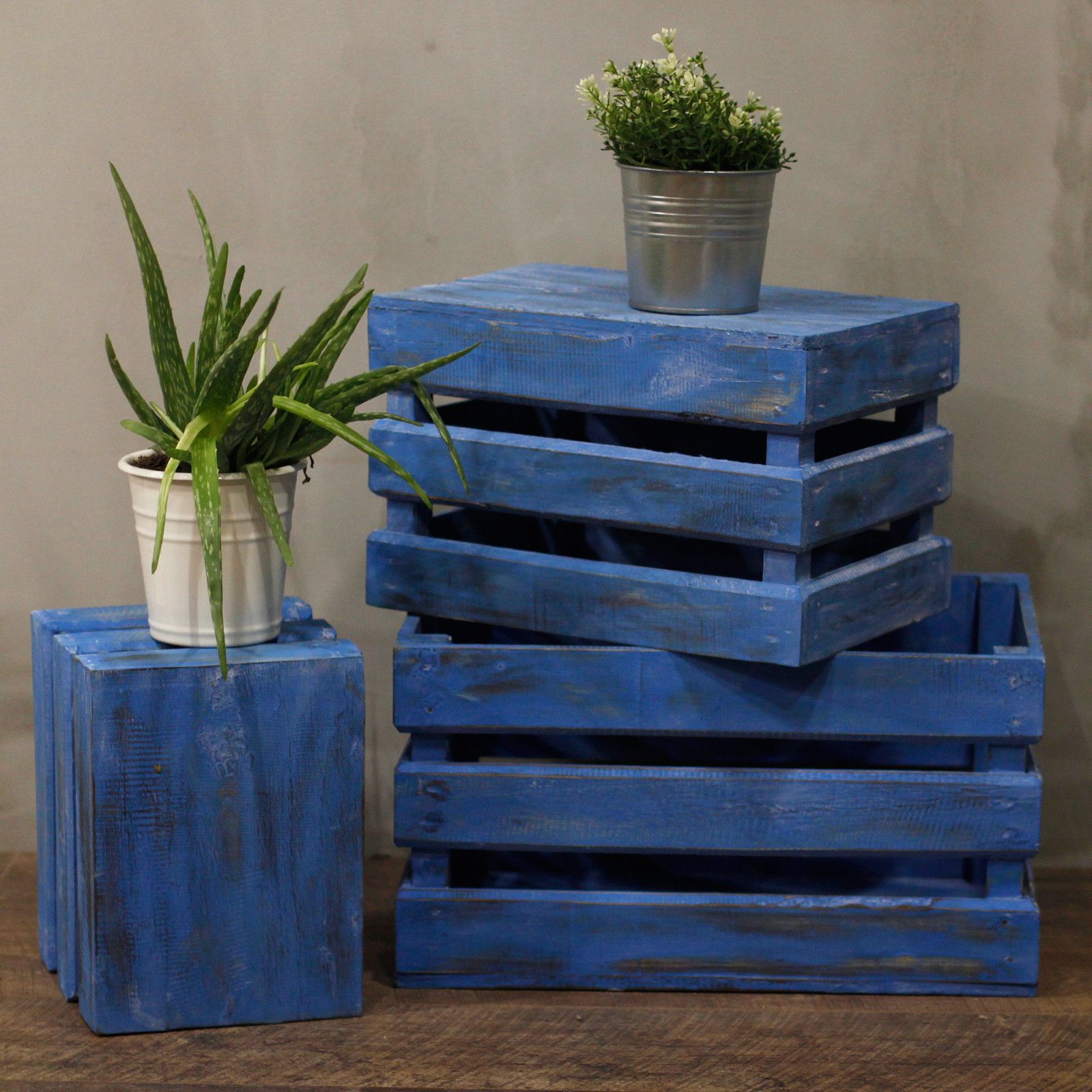 Wooden Storage Crates – Bluewash (Set of 3)
