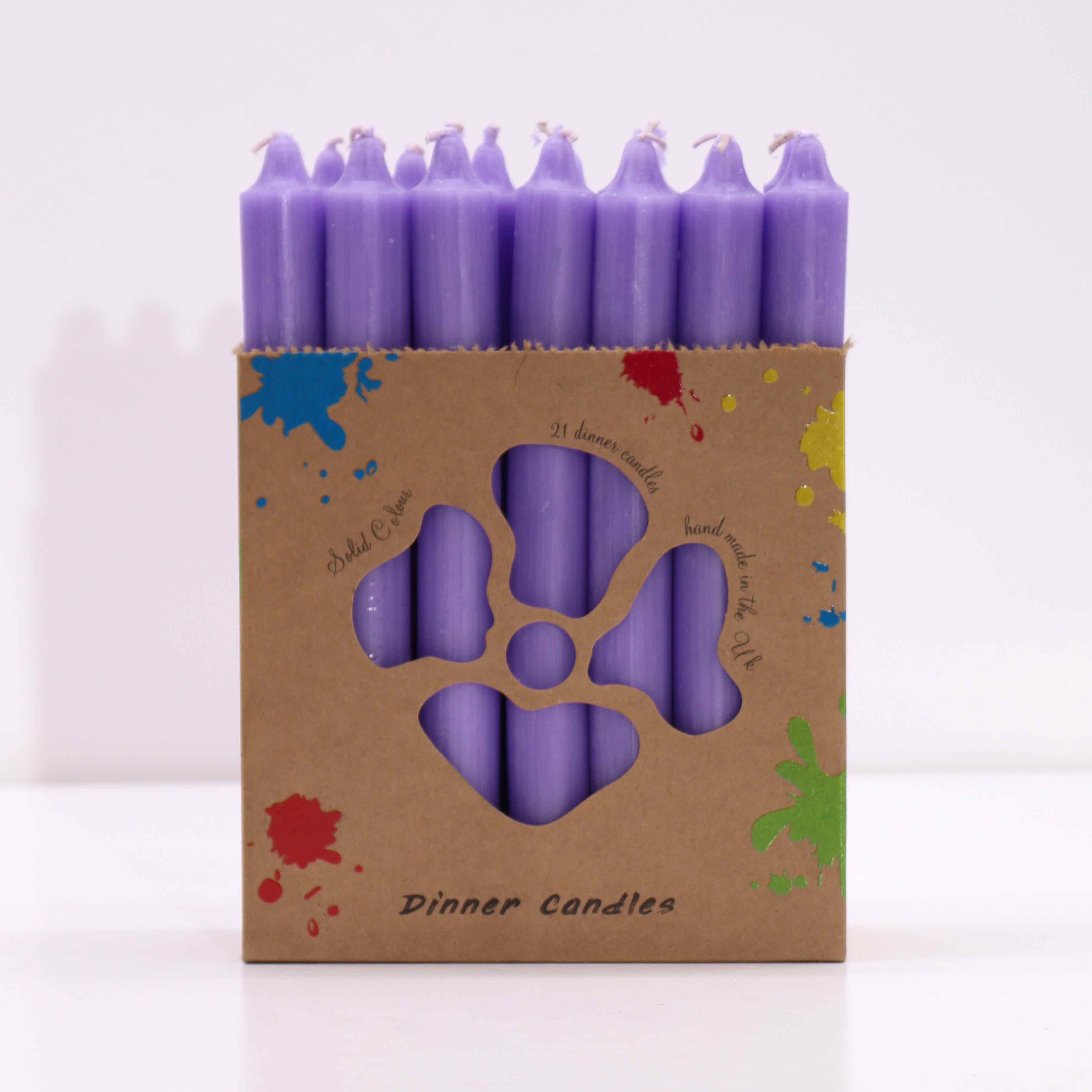 Solid Colour Dinner Candle Set - Pack of 21 - Rustic Lilac