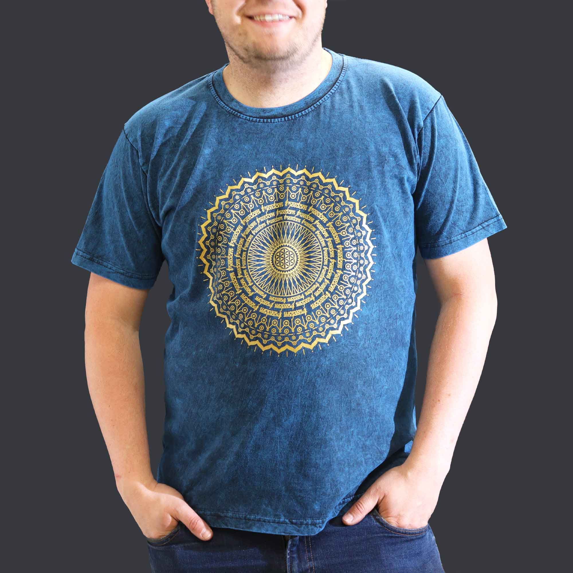 XLarge Stone Washed T-Shirt - Mandala - Blue