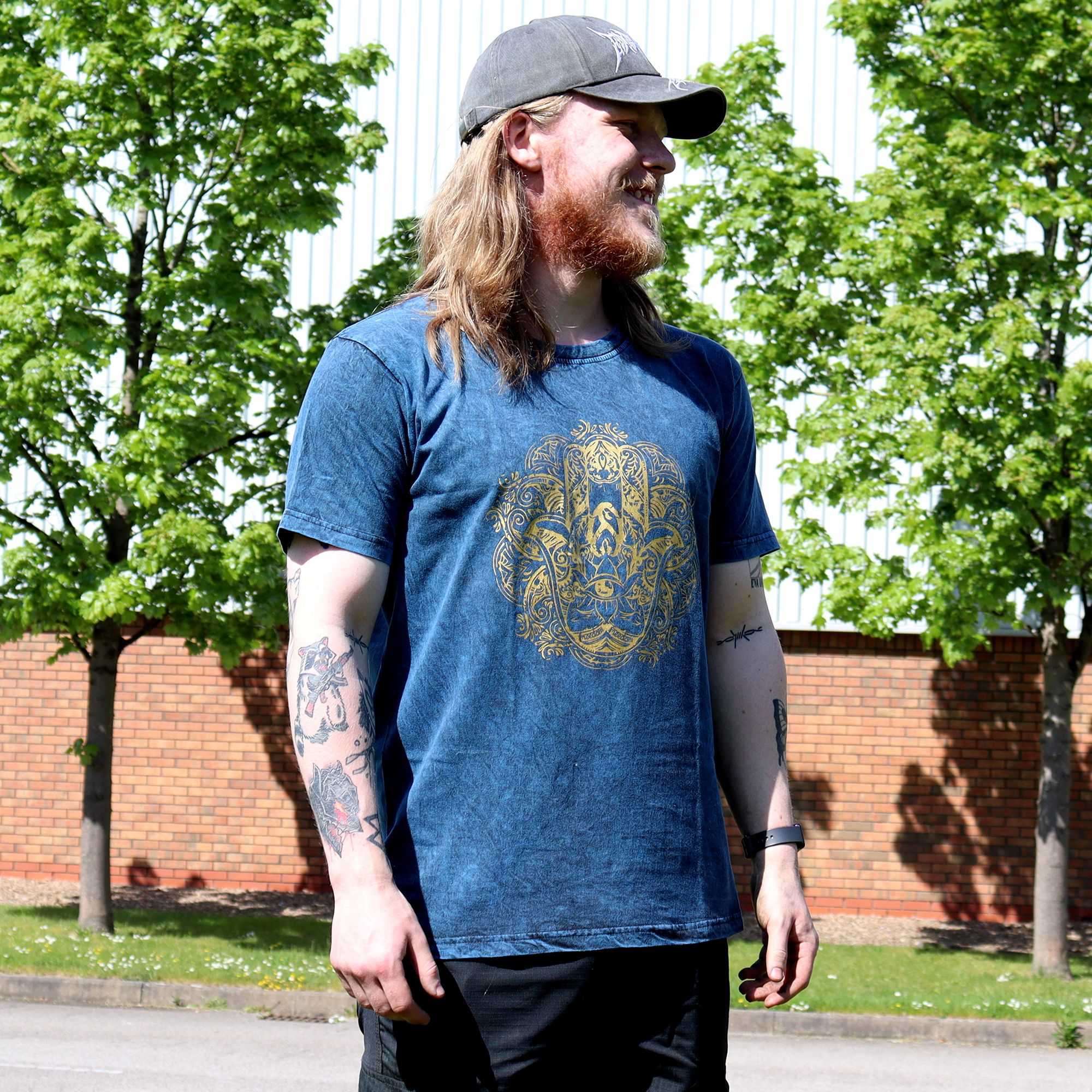 XLarge Stone Washed T-Shirt - Hamsa - Blue