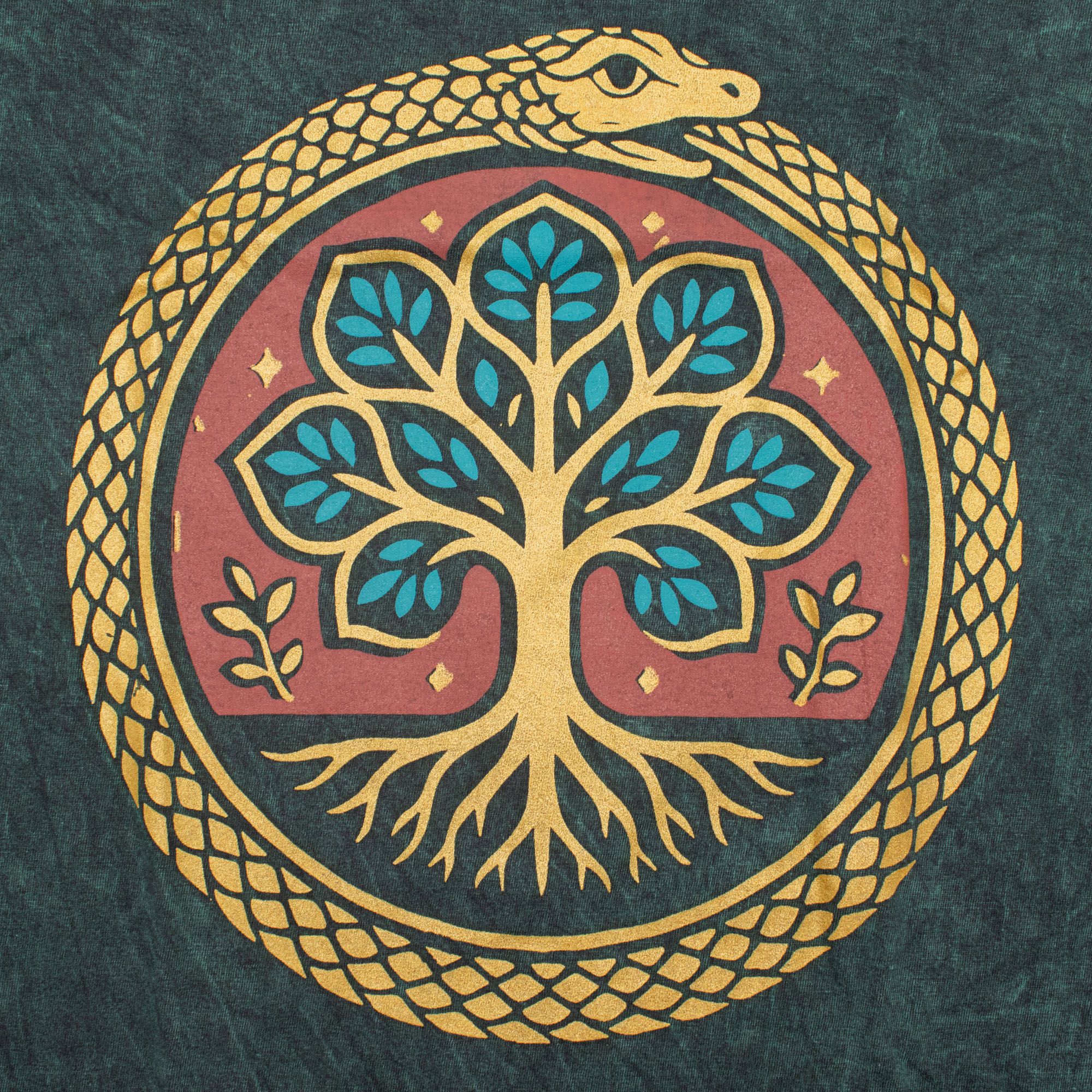 Nomad Sari Stonewashed Cotton T-Shirt - Tree of Life - Green - Large