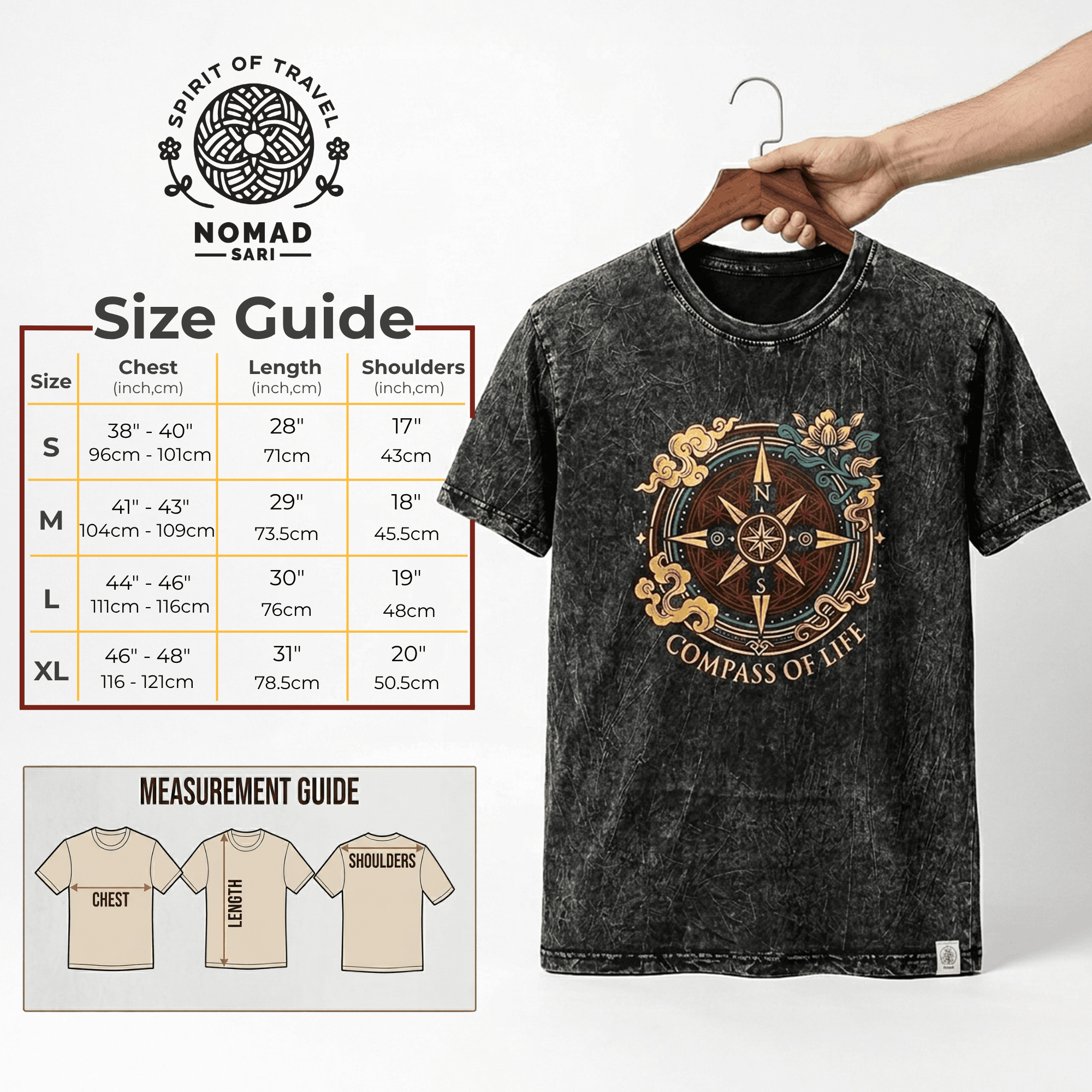 Nomad Sari Stonewashed Cotton T-Shirt - Sun & Zodiac - Brown - Small