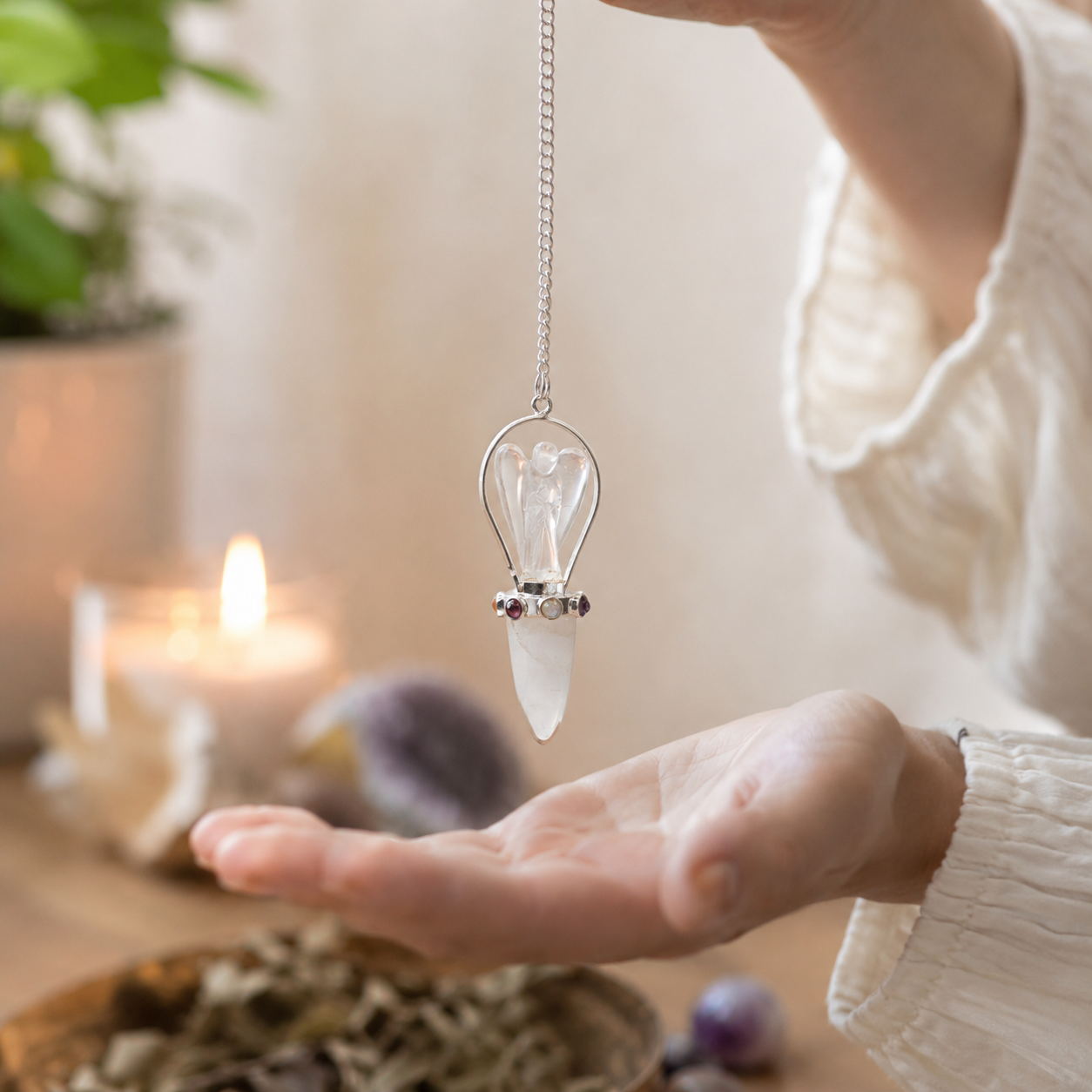 Celestial Guide - Two Piece Angel Pendulum - Chakra Band - Clear Quartz