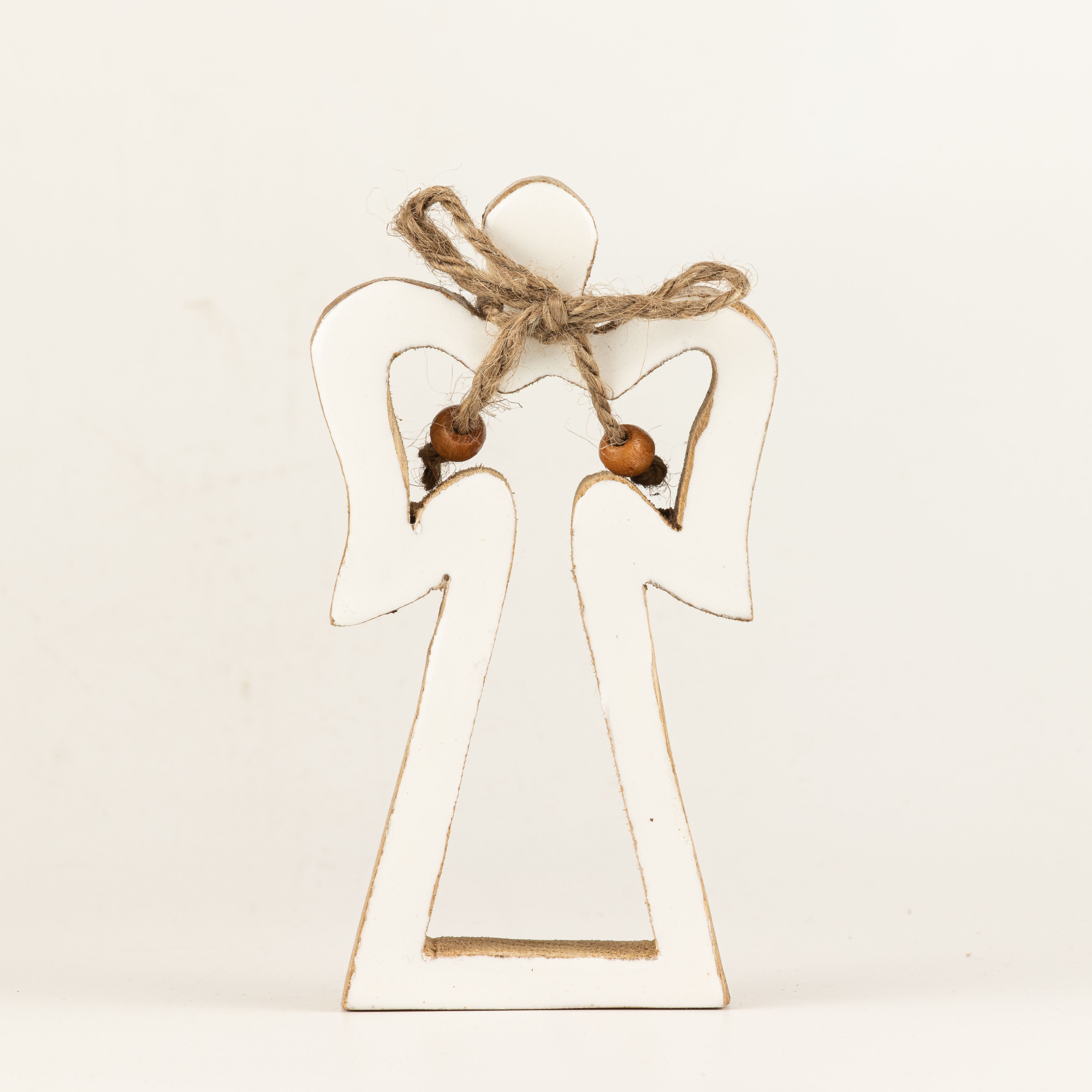 Small Mango Wood Halo Angel - White Enamel