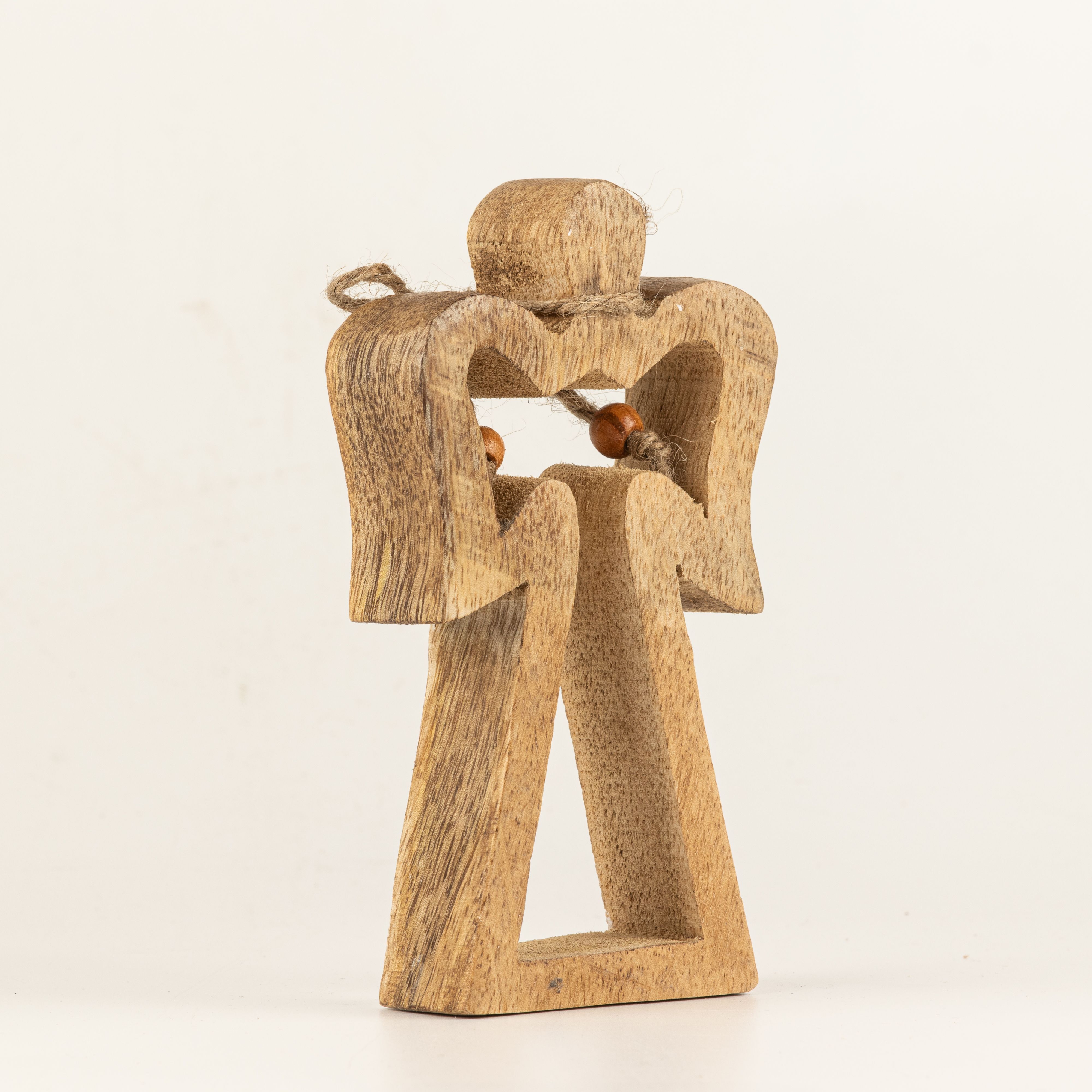 Small Mango Wood Halo Angel - White Enamel