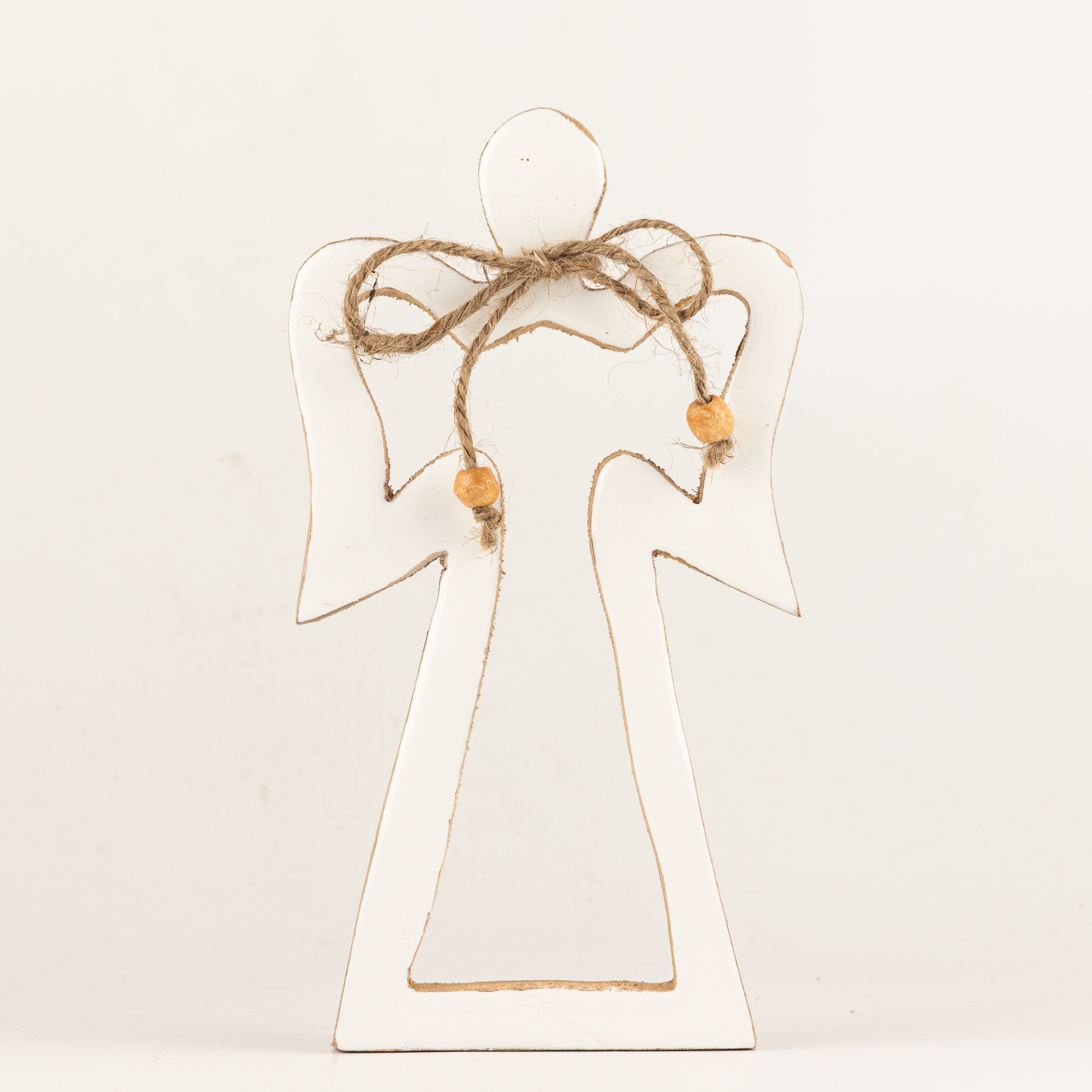 Med Mango Wood Halo Angel - White Enamel