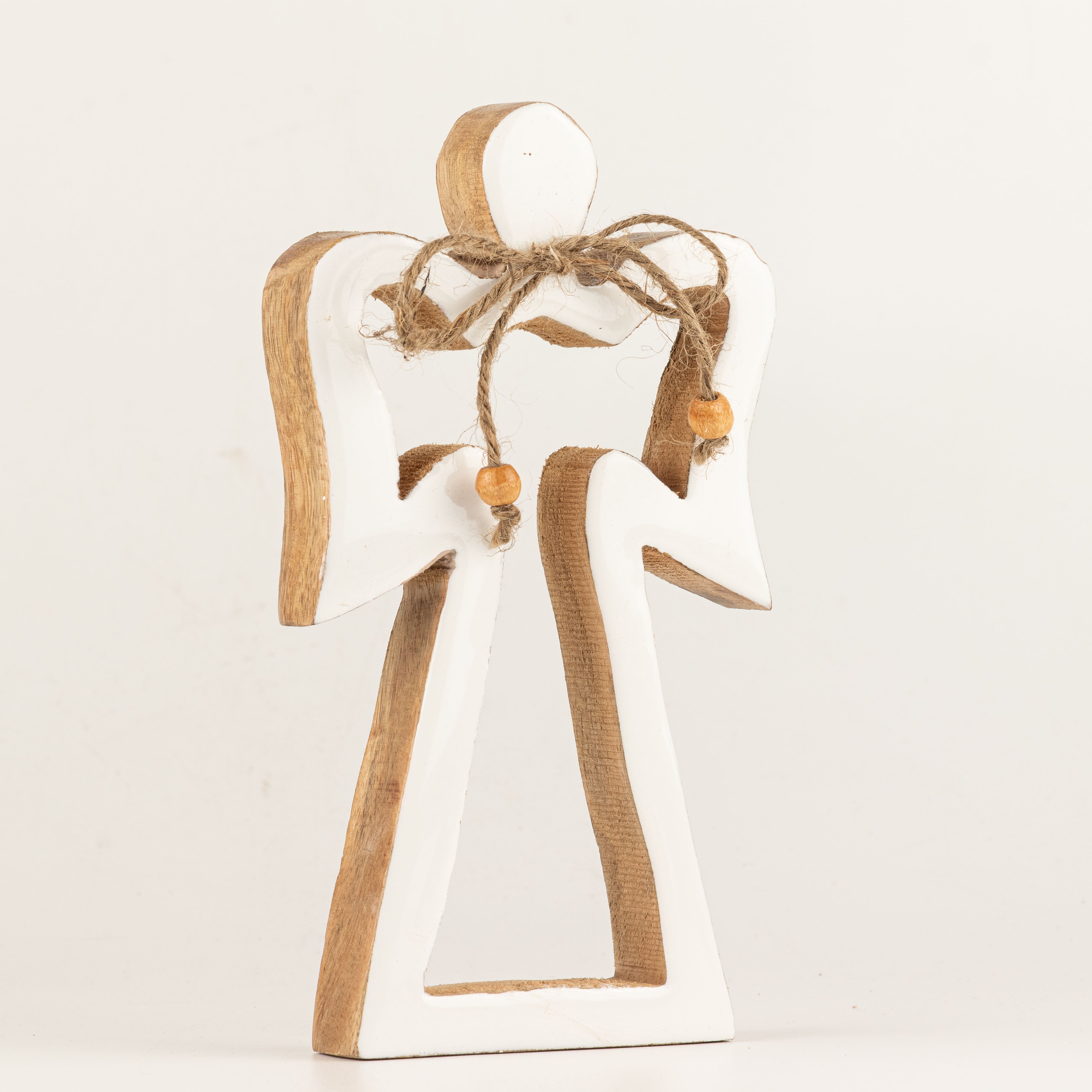 Med Mango Wood Halo Angel - White Enamel