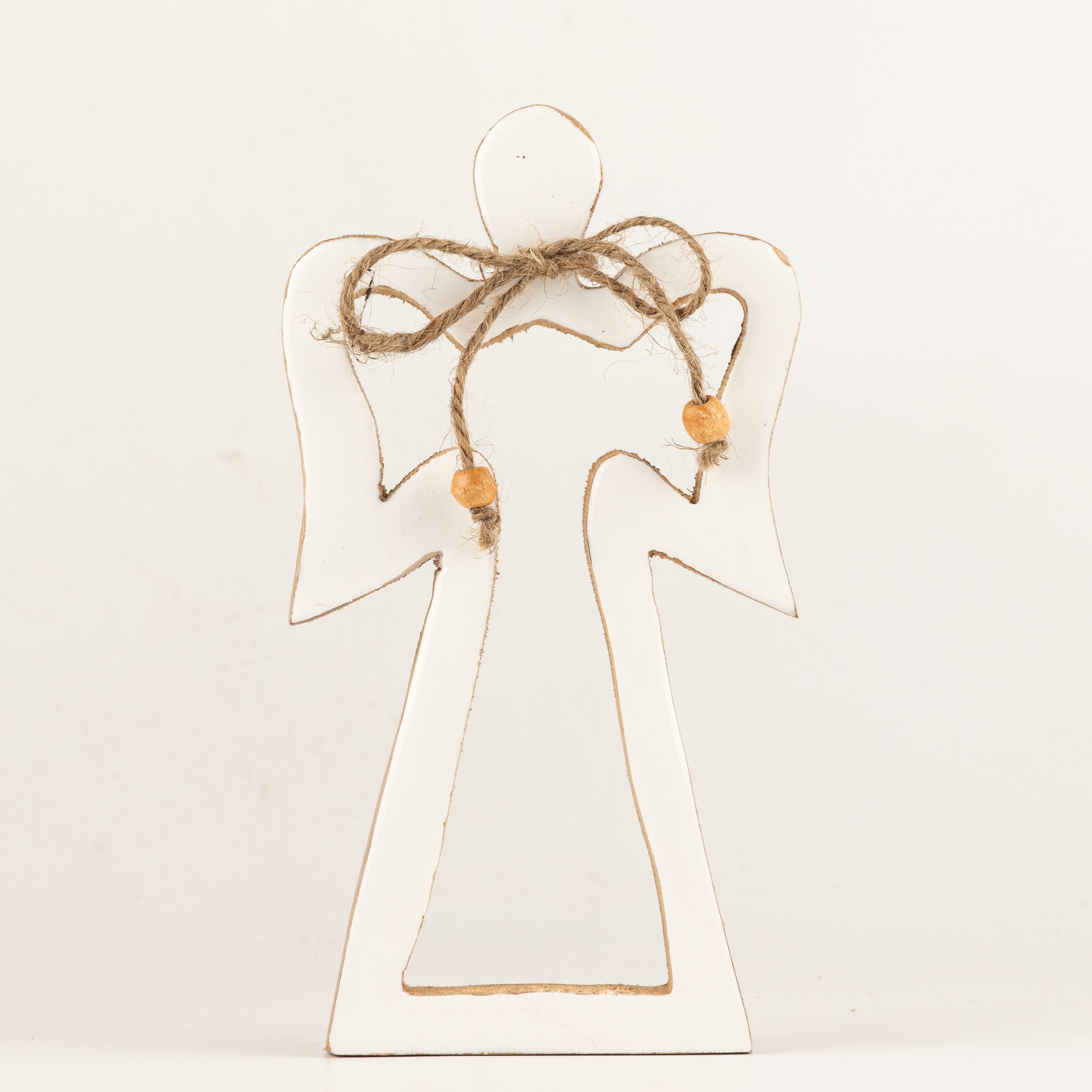 Med Mango Wood Halo Angel - White Enamel