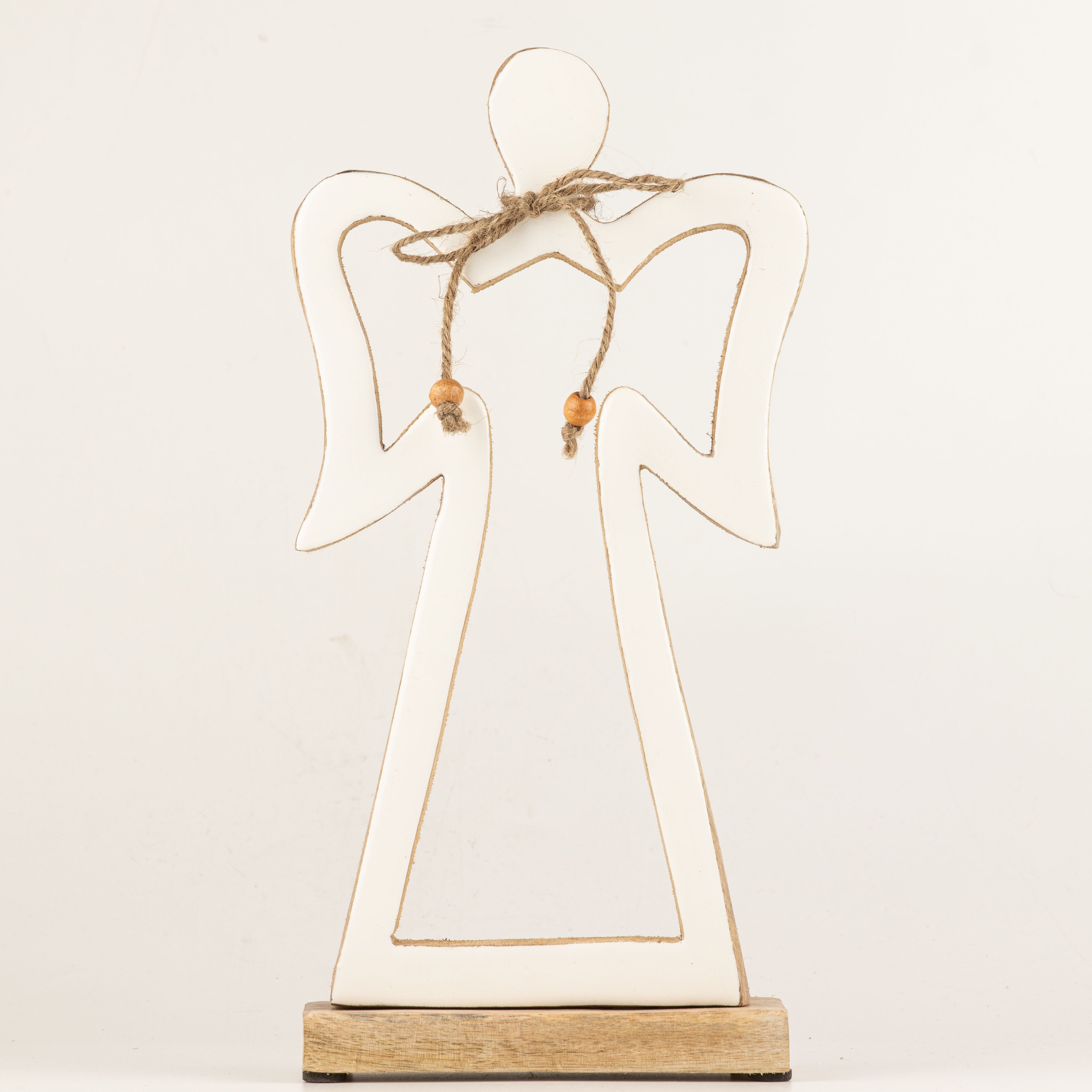 Large Mango Wood Halo Angel - White Enamel