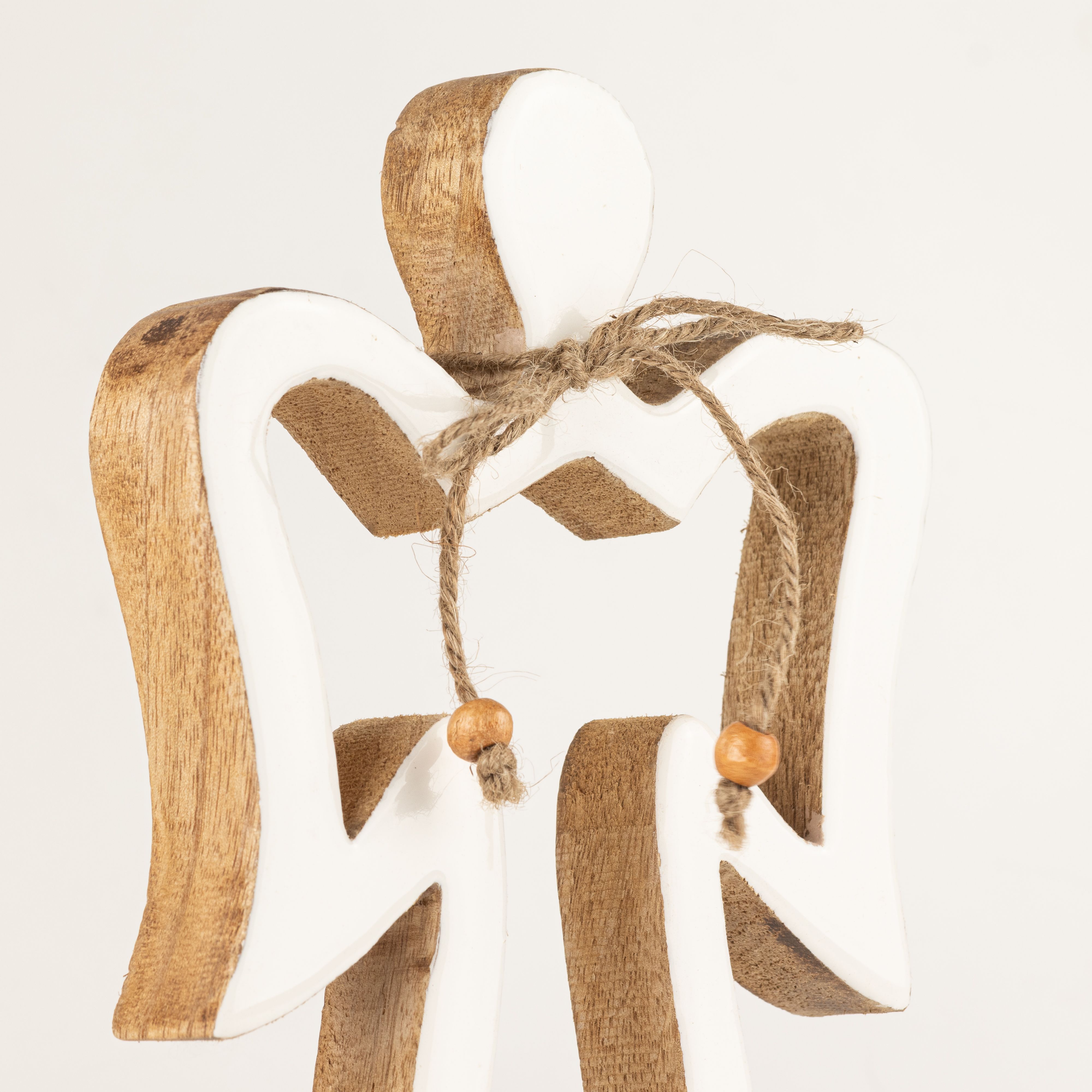 Large Mango Wood Halo Angel - White Enamel