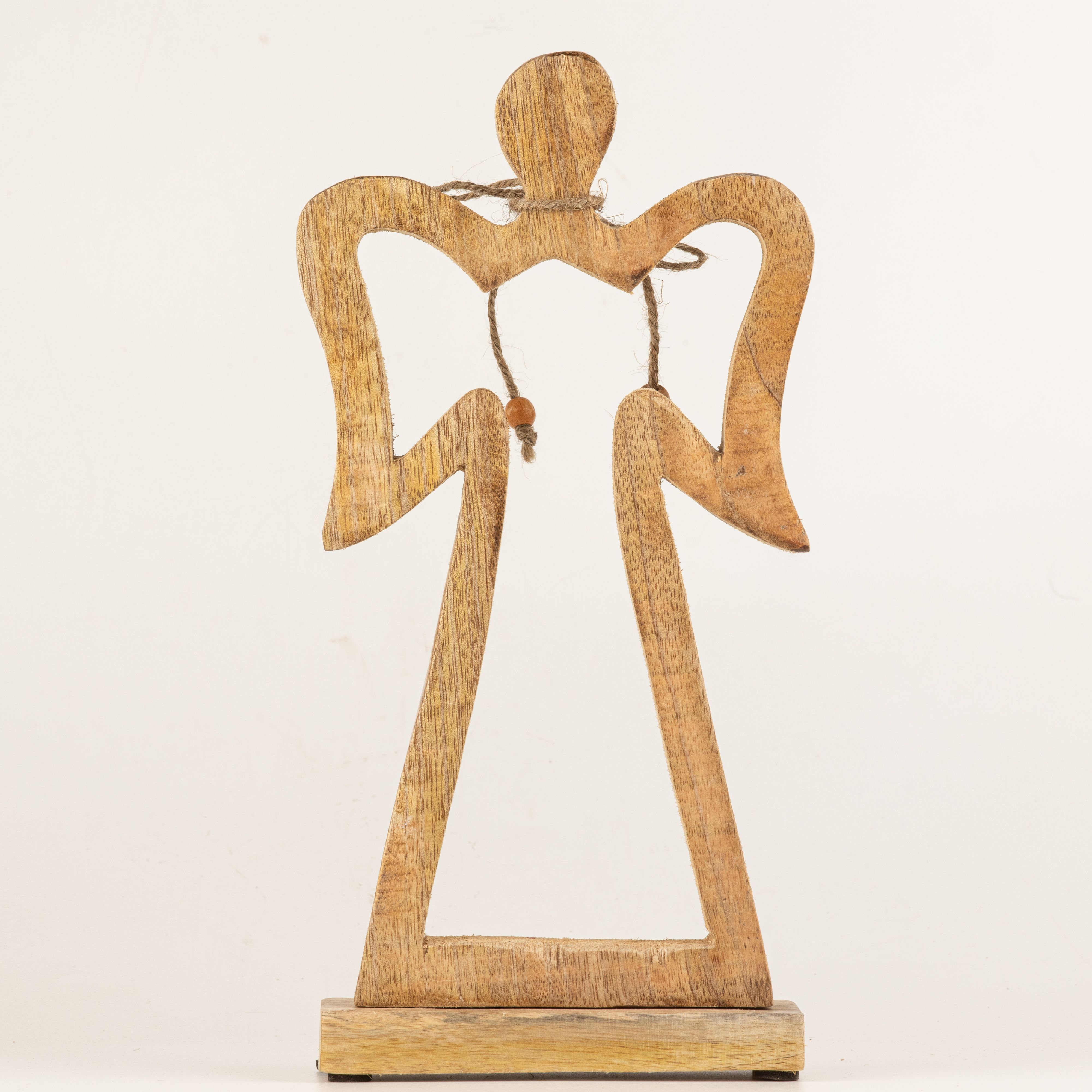 Large Mango Wood Halo Angel - White Enamel