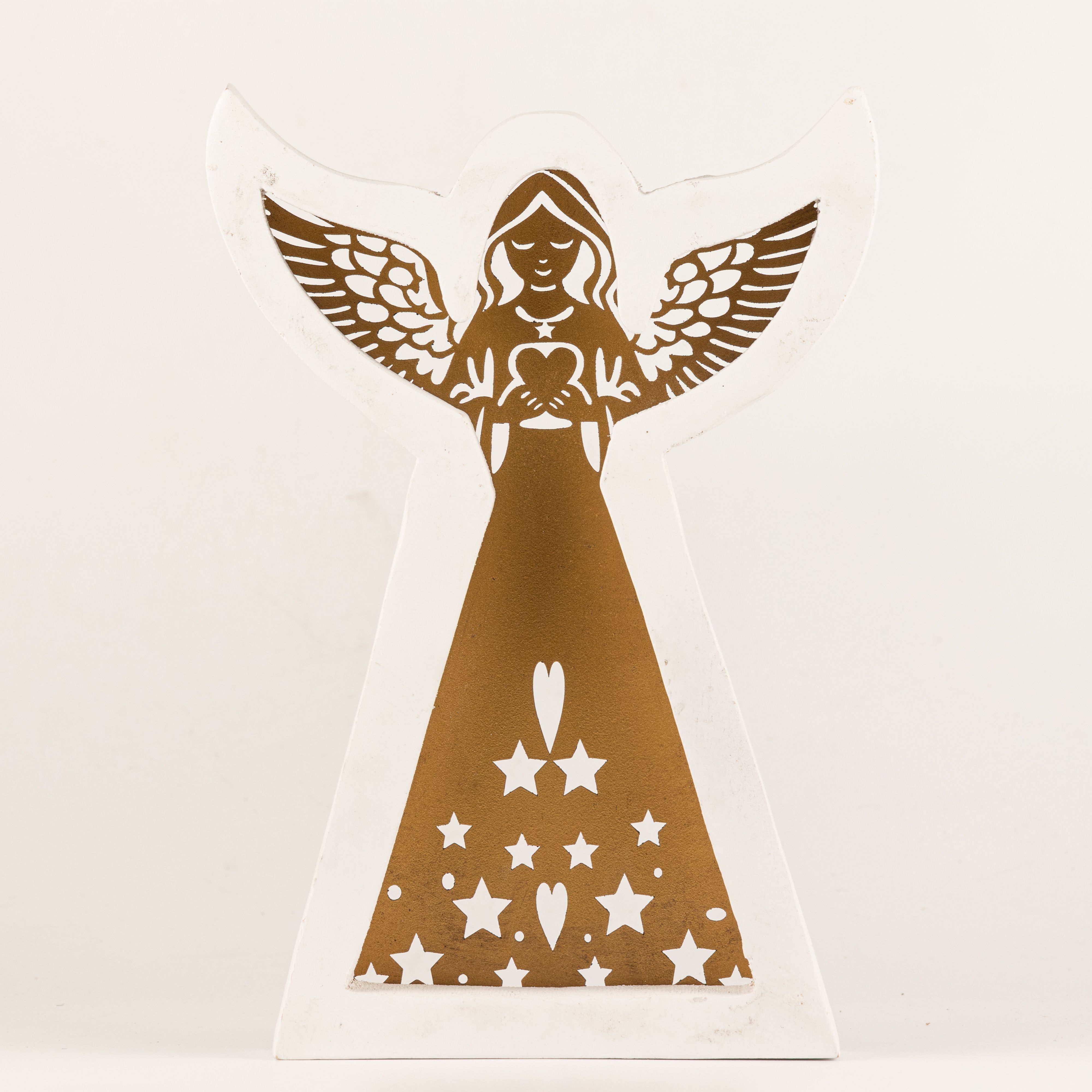Mango Wood Angel - Whitewash with Iron Decor Cut Out - 22cm