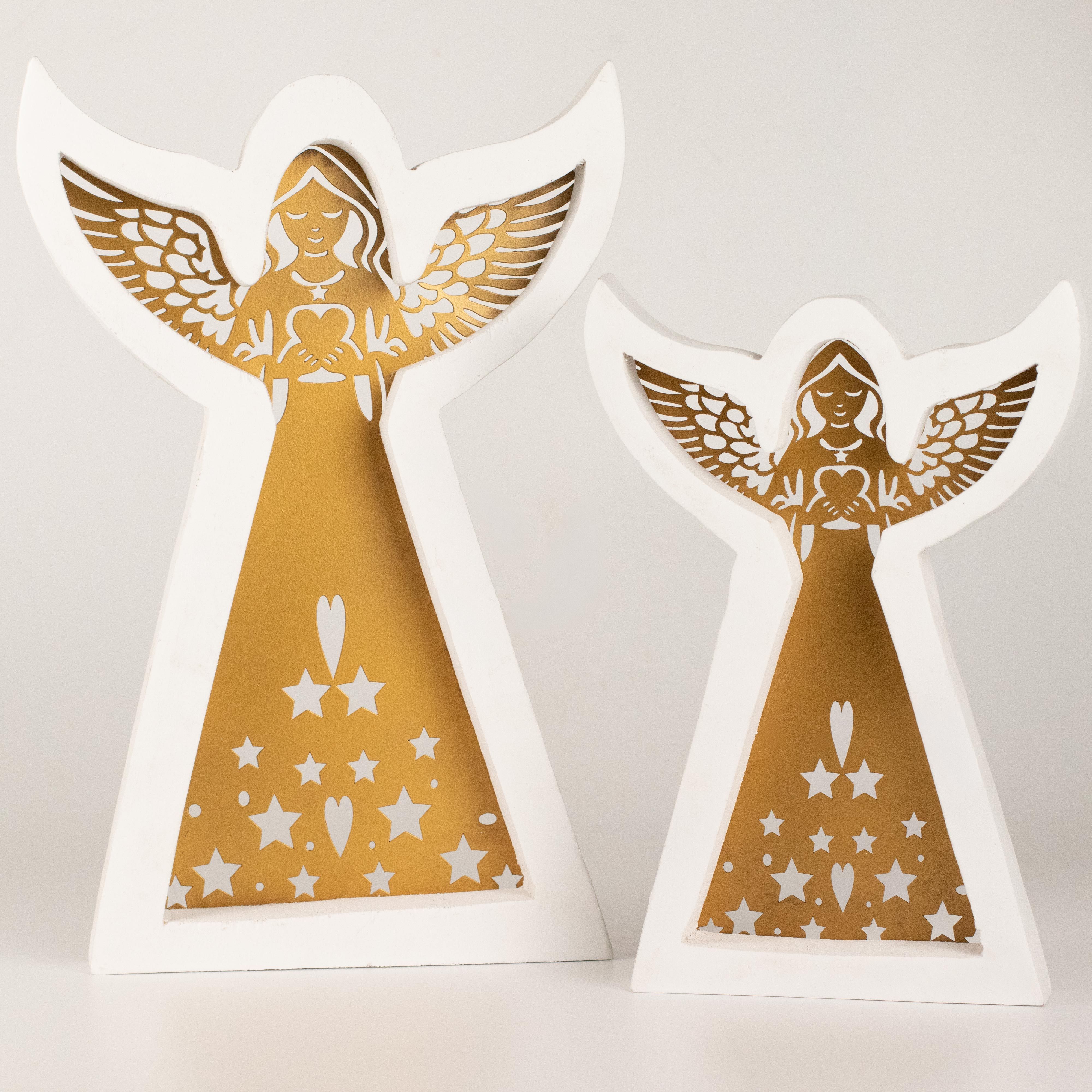 Mango Wood Angel - Whitewash with Iron Decor Cut Out - 22cm