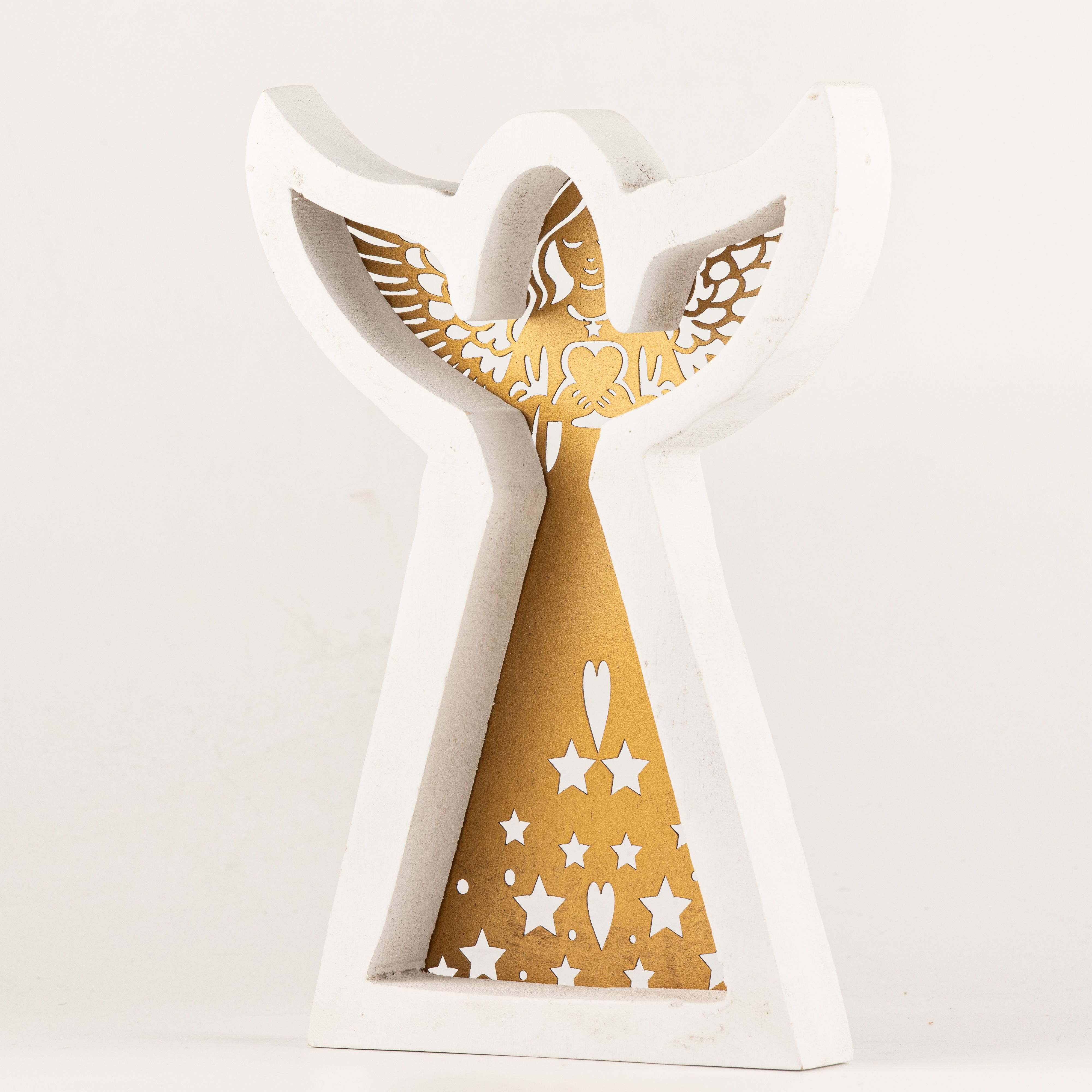 Mango Wood Angel - Whitewash with Iron Decor Cut Out - 22cm