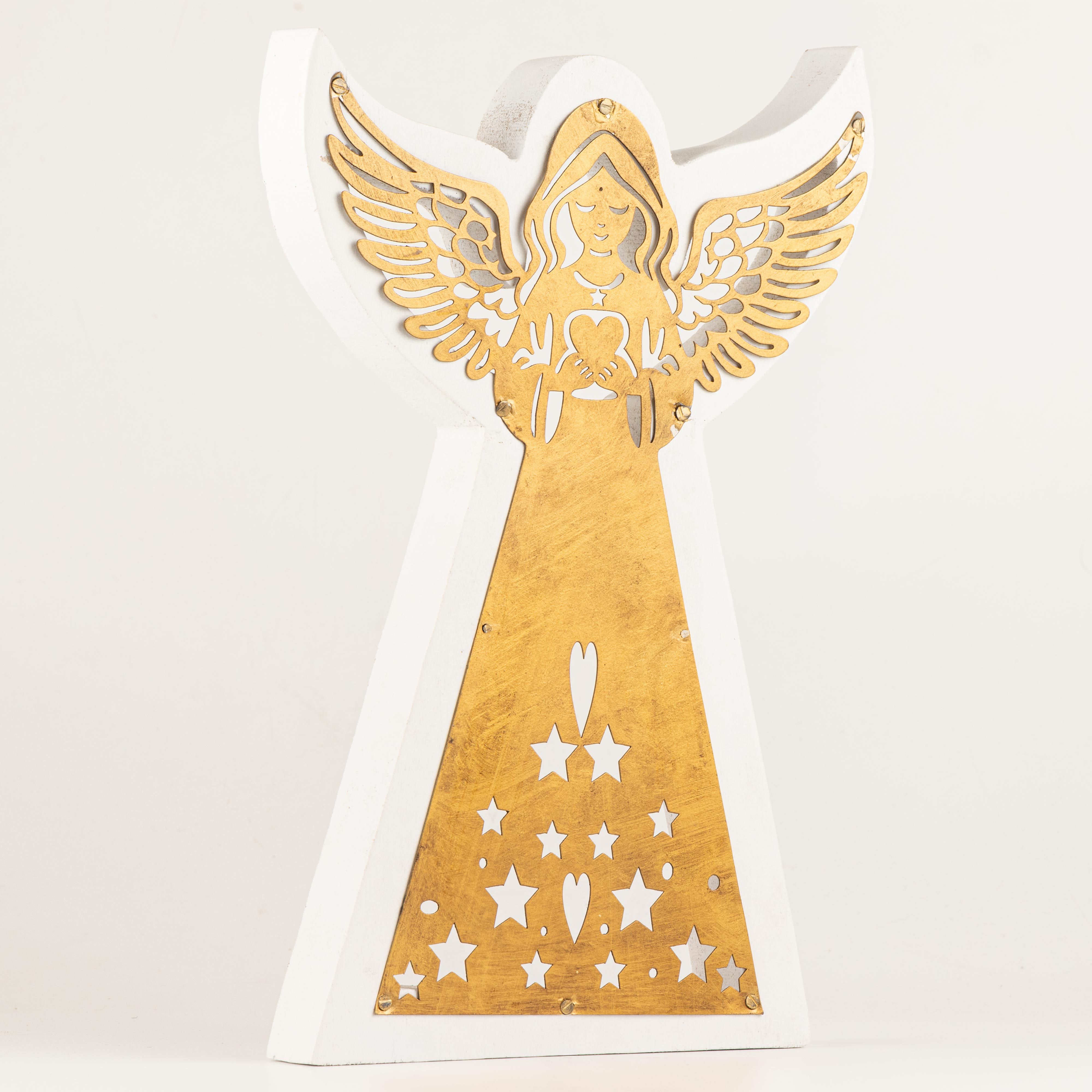 Mango Wood Angel - Whitewash with Iron Decor Cut Out - 39cm