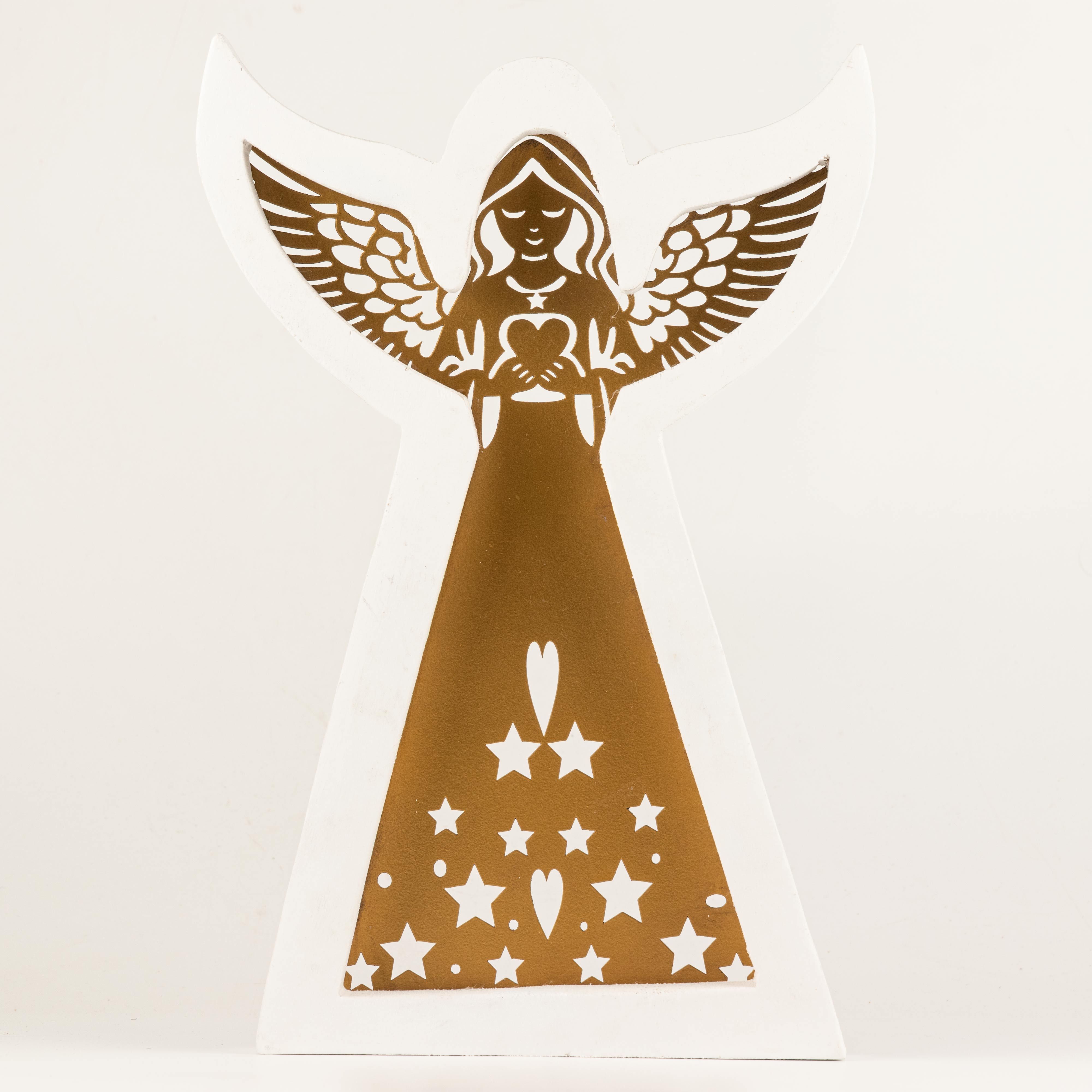 Mango Wood Angel - Whitewash with Iron Decor Cut Out - 39cm
