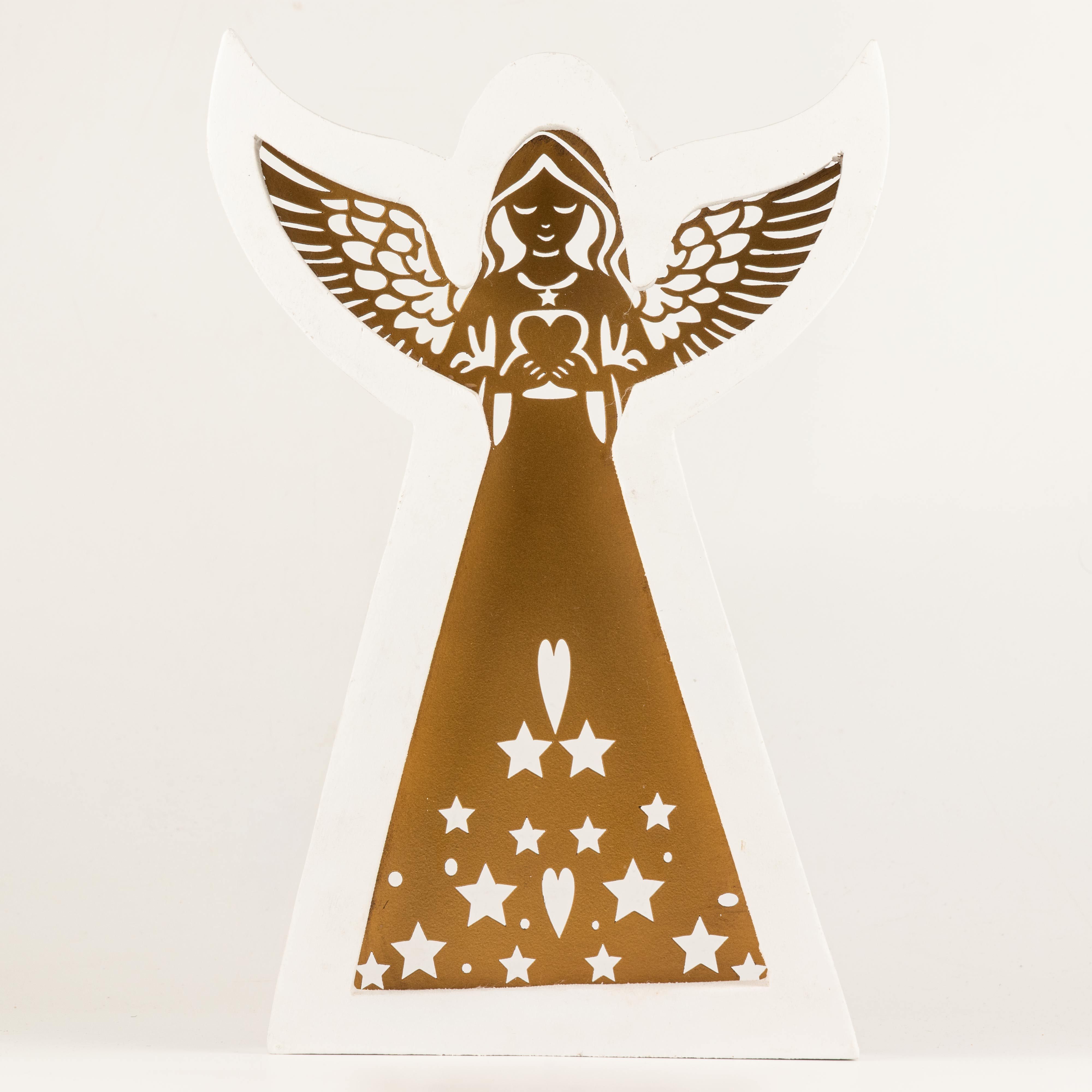 Mango Wood Angel - Whitewash with Iron Decor Cut Out - 39cm