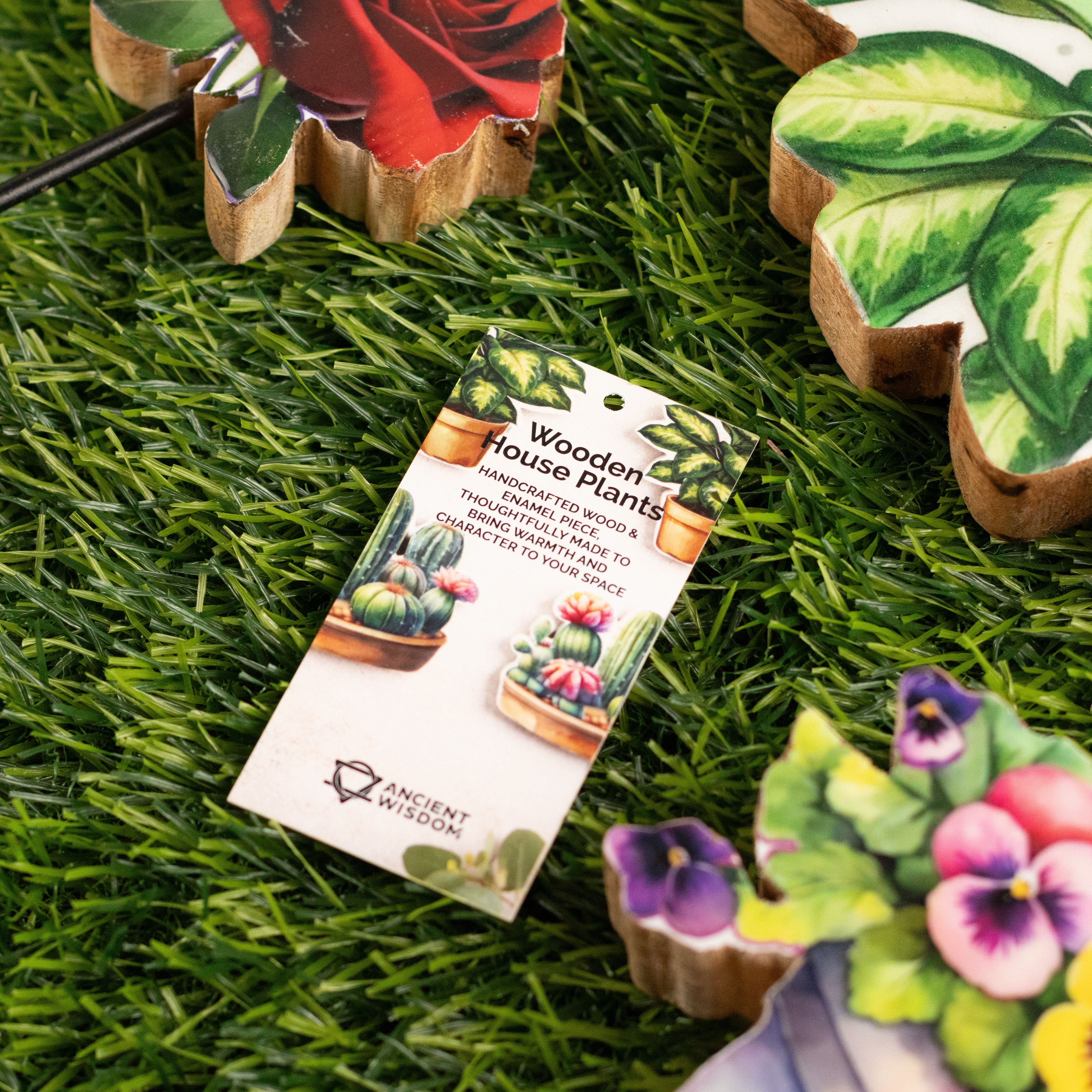 Wooden House Plants - Medium Single Rose