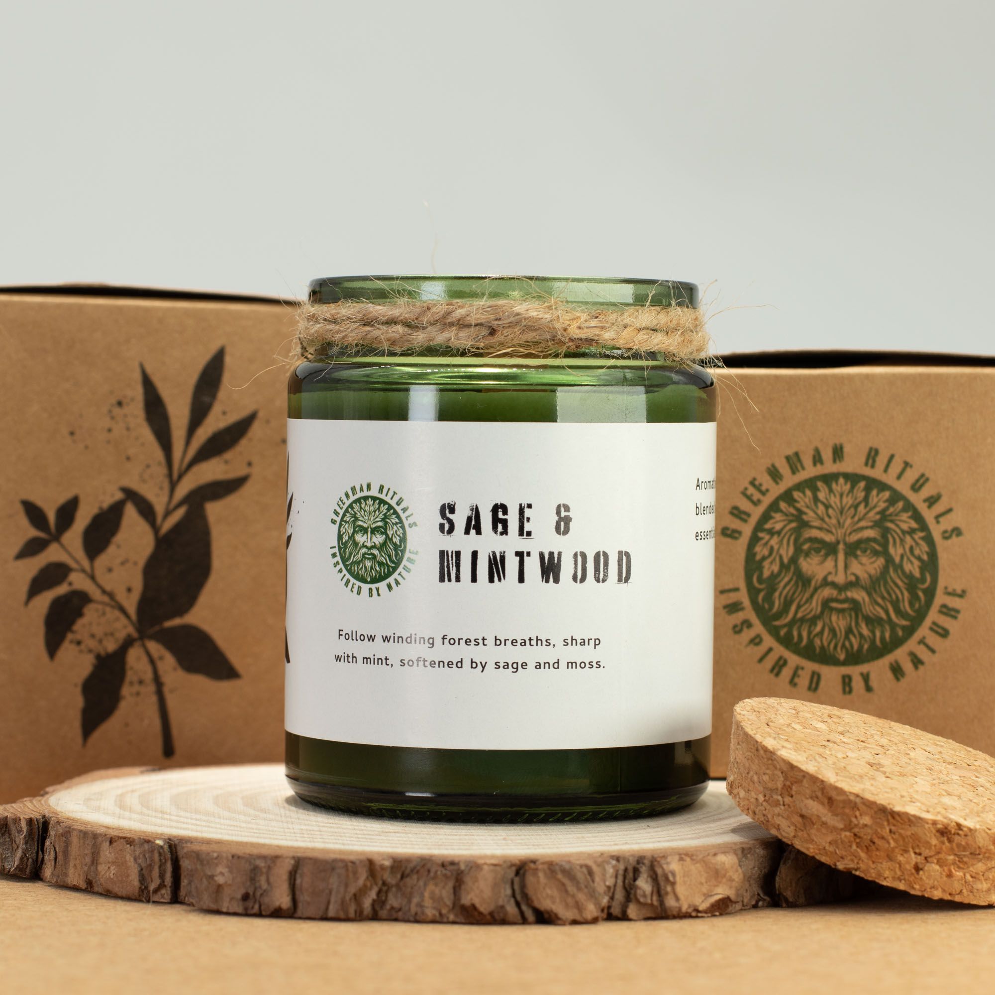 Greenman Woodwick Soy Candle - Sage & Mintwood