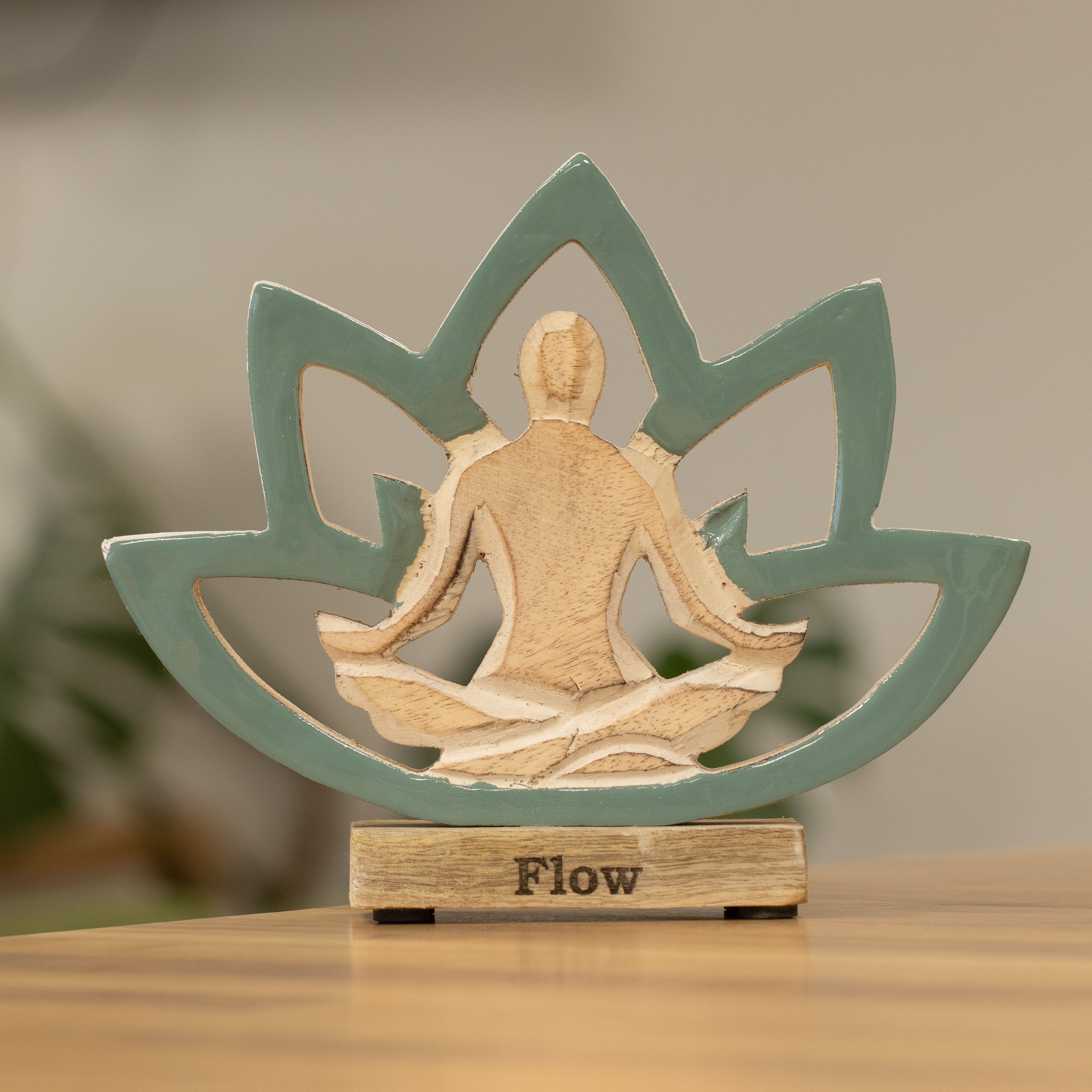 Wooden Yoga Lady - Lotus Flower -Teal - Flow