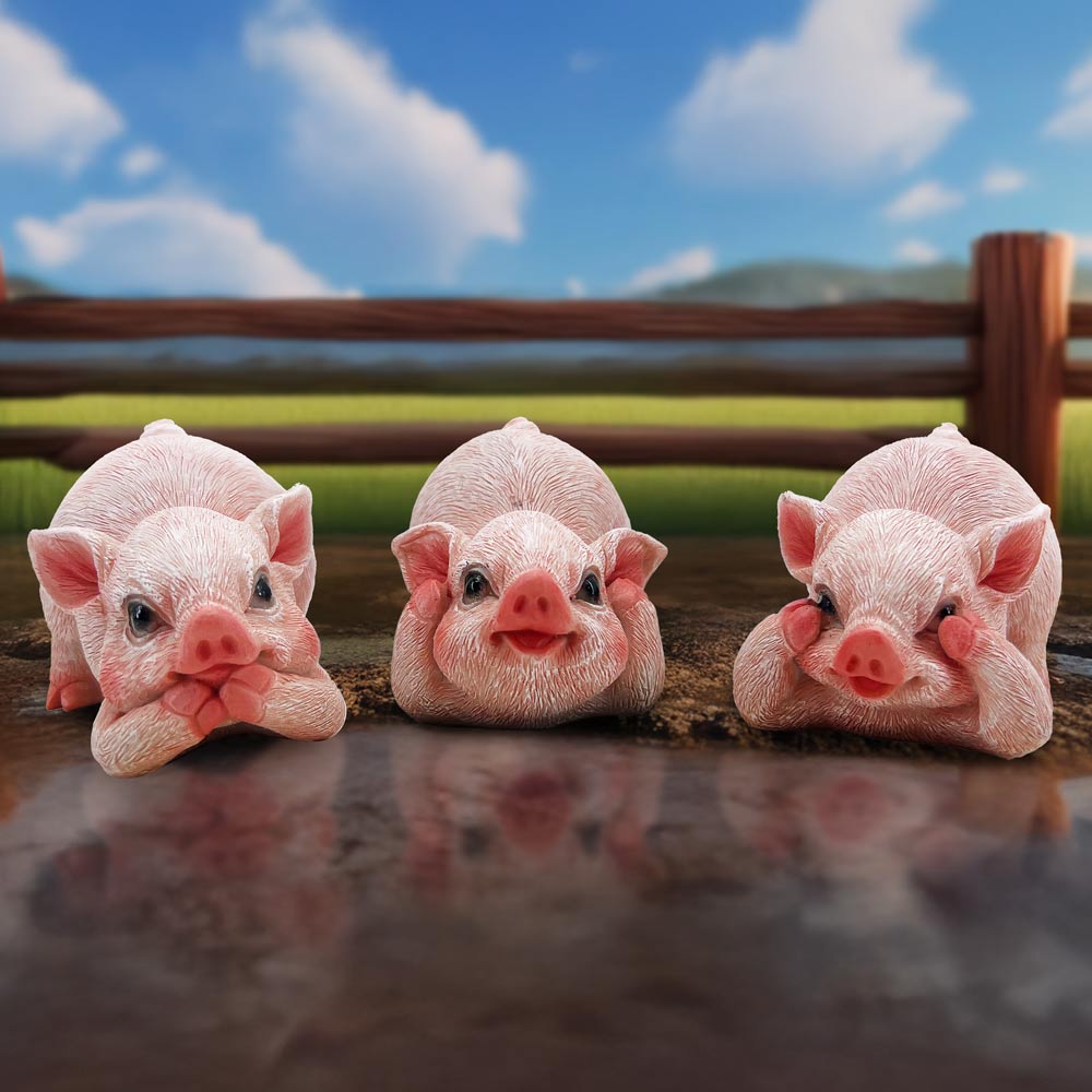Three Wise Playful Pigs 8.4cm