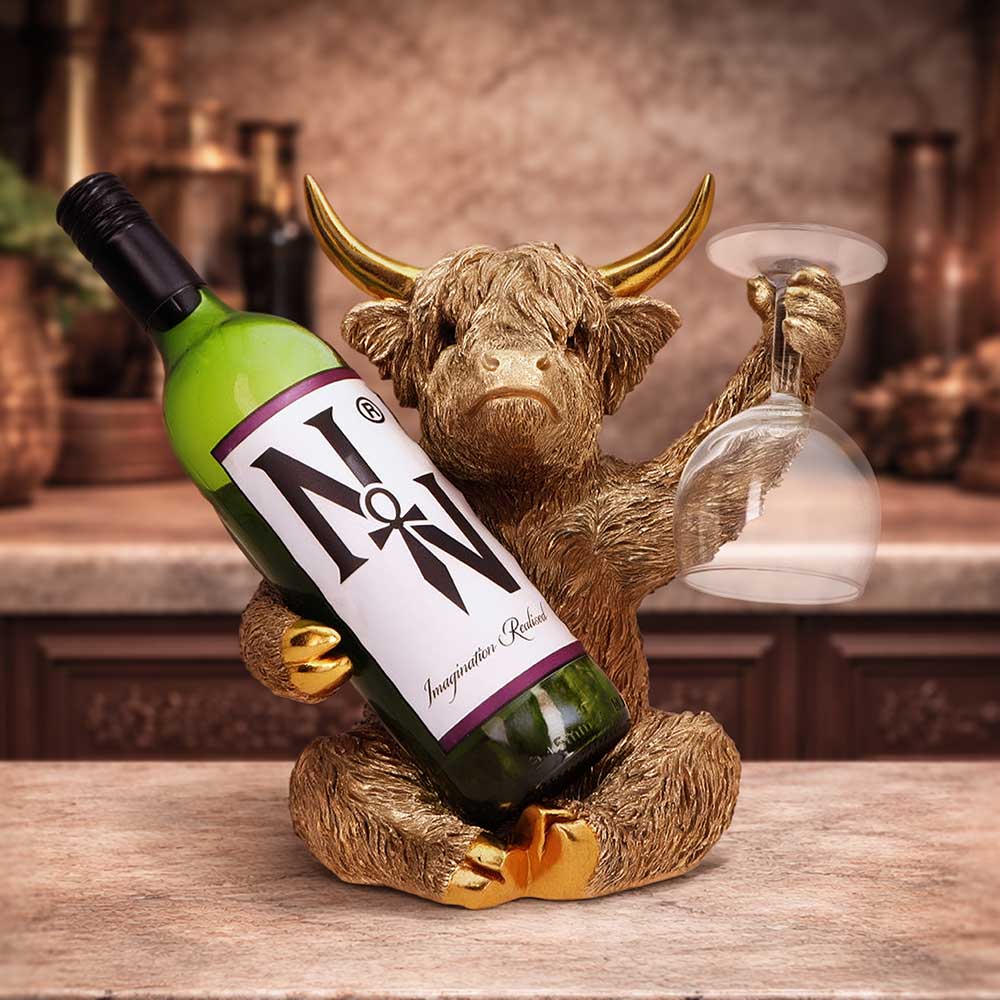 Gold Highland Cow Wine Bottle Holder