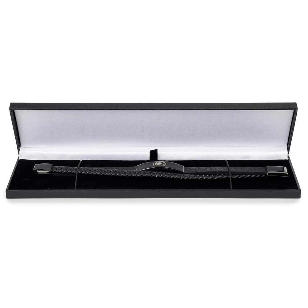 Aston Villa FC Black IP Leather Bracelet